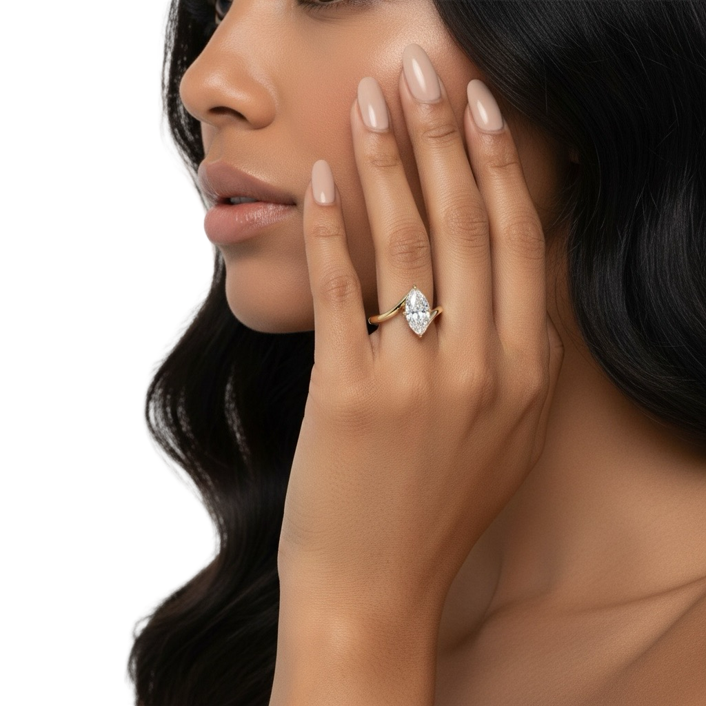 Marquise Cut Bypass Solitaire Ring - 9-18K Yellow Gold