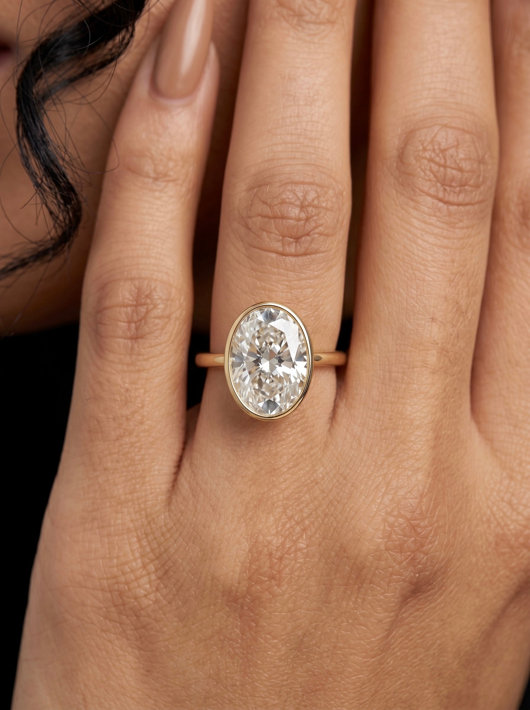 4.0 ct Oval Cut Moissanite Bezel Ring – 9K - 18K Yellow Gold
