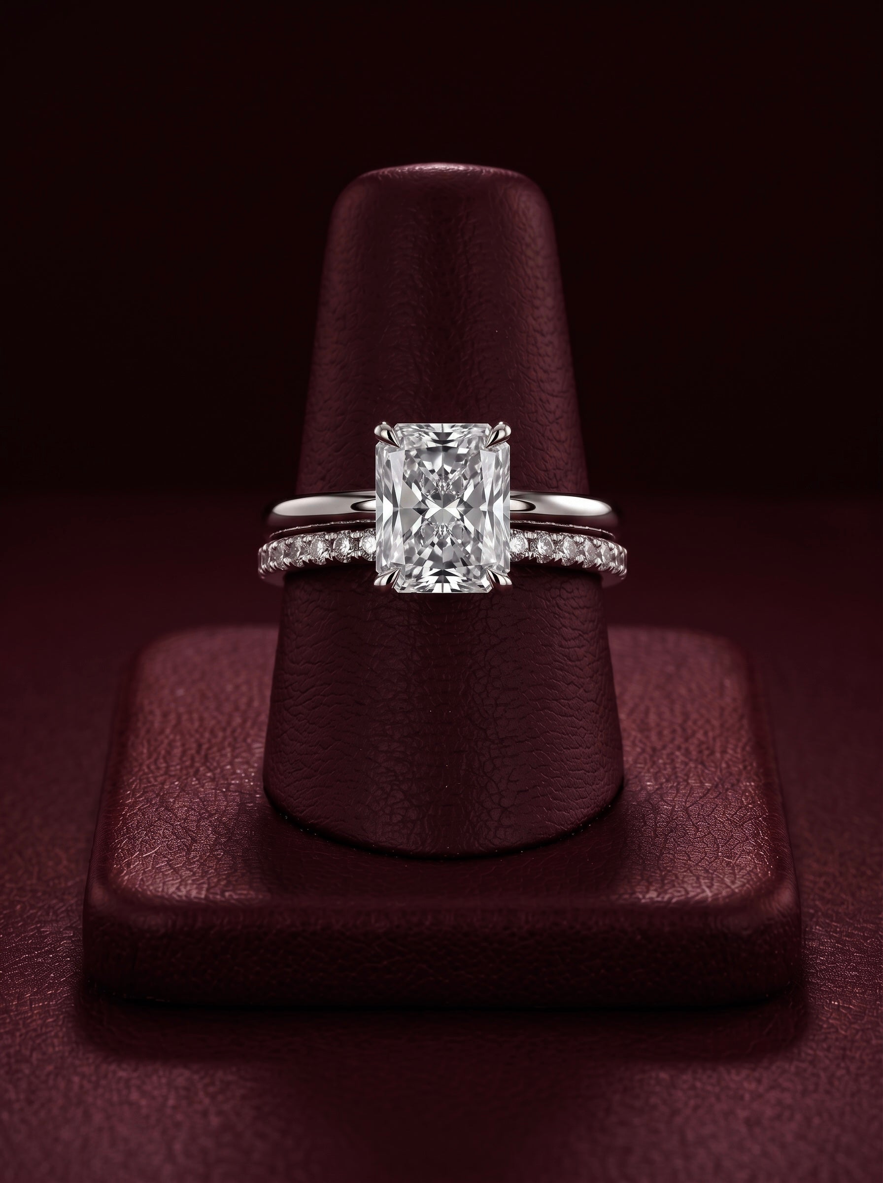 3.0CT Radiant Cut Hidden Halo Bridal Set