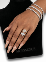 MG AURELIA 3-Stone Oval Cut Ring with Pear Side Stones - Sterling Silver & White Gold