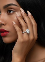 4.0ct Oval Cut Cathedral Hidden Halo Ring with Pavé Band – Sterling Silver & White Gold