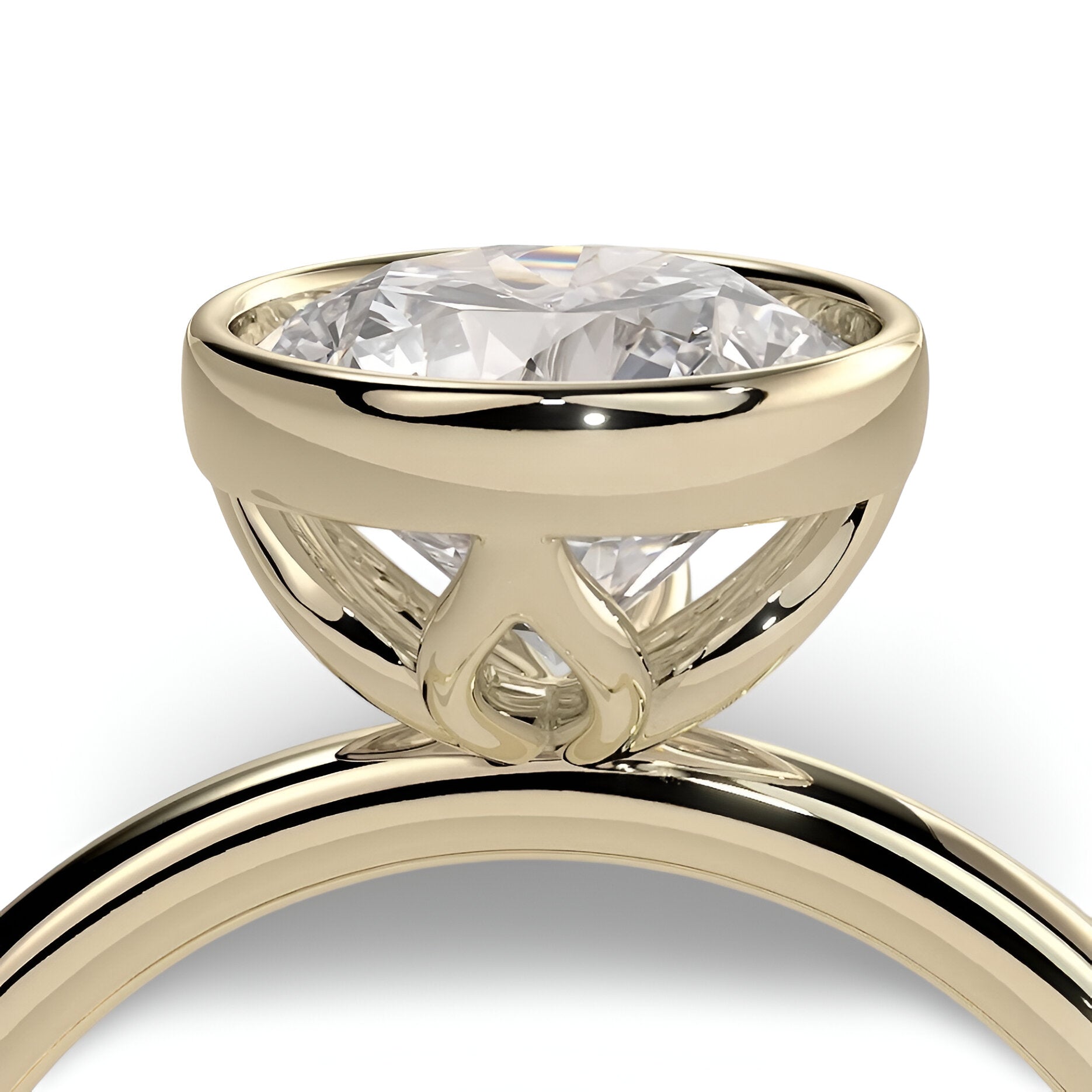 2.0ct Premium Round Brilliant Solitaire Ring – Bezel with Petal Prongs | 9K–18K Yellow Gold
