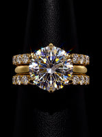 10.0CT Round Brilliant-Cut Moissanite · Hidden Halo Solitaire · Double Pavé Bridal Stack · Yellow Gold