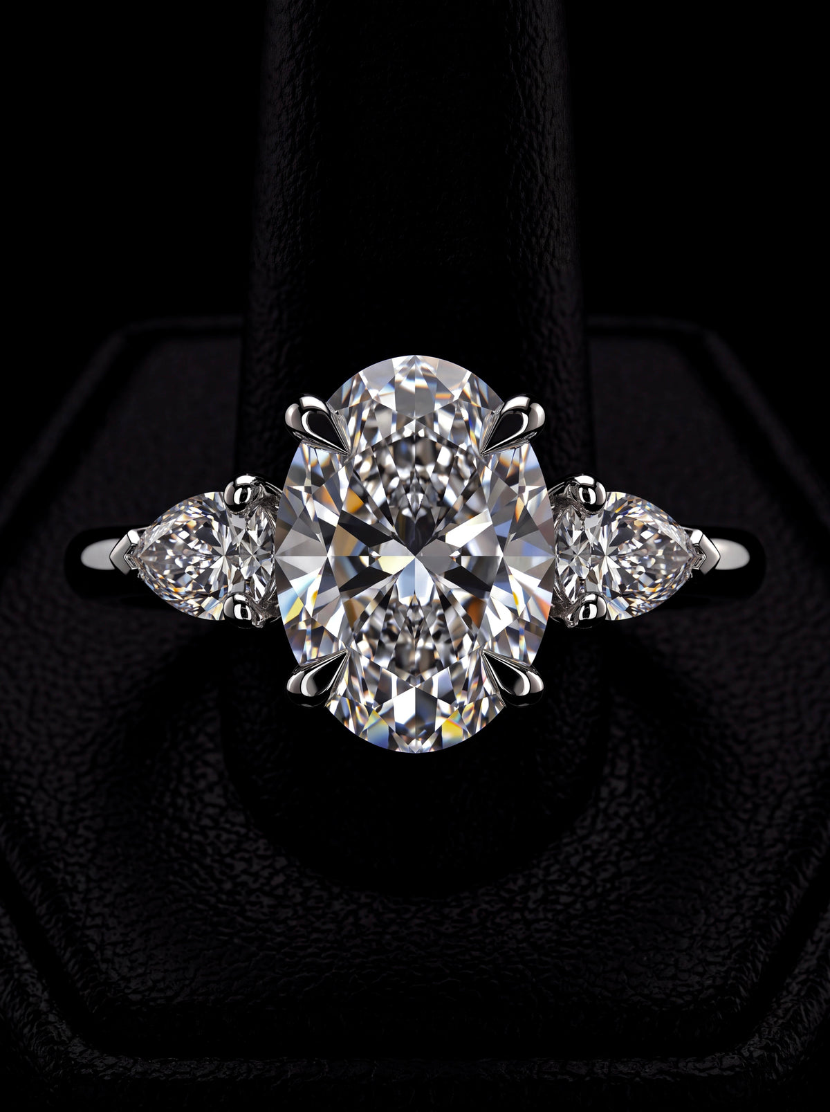 MG AURELIA 3-Stone Oval Cut Ring with Pear Side Stones - Sterling Silver & White Gold MG ESSENCE