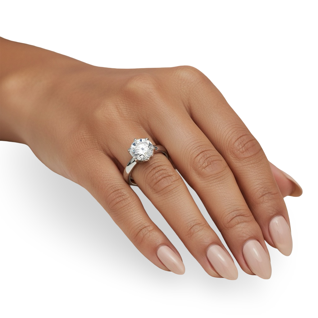 2.0ct Round Brilliant Solitaire with Petal-Style Six-Prong Setting - Sterling Silver & 9-14K White Gold