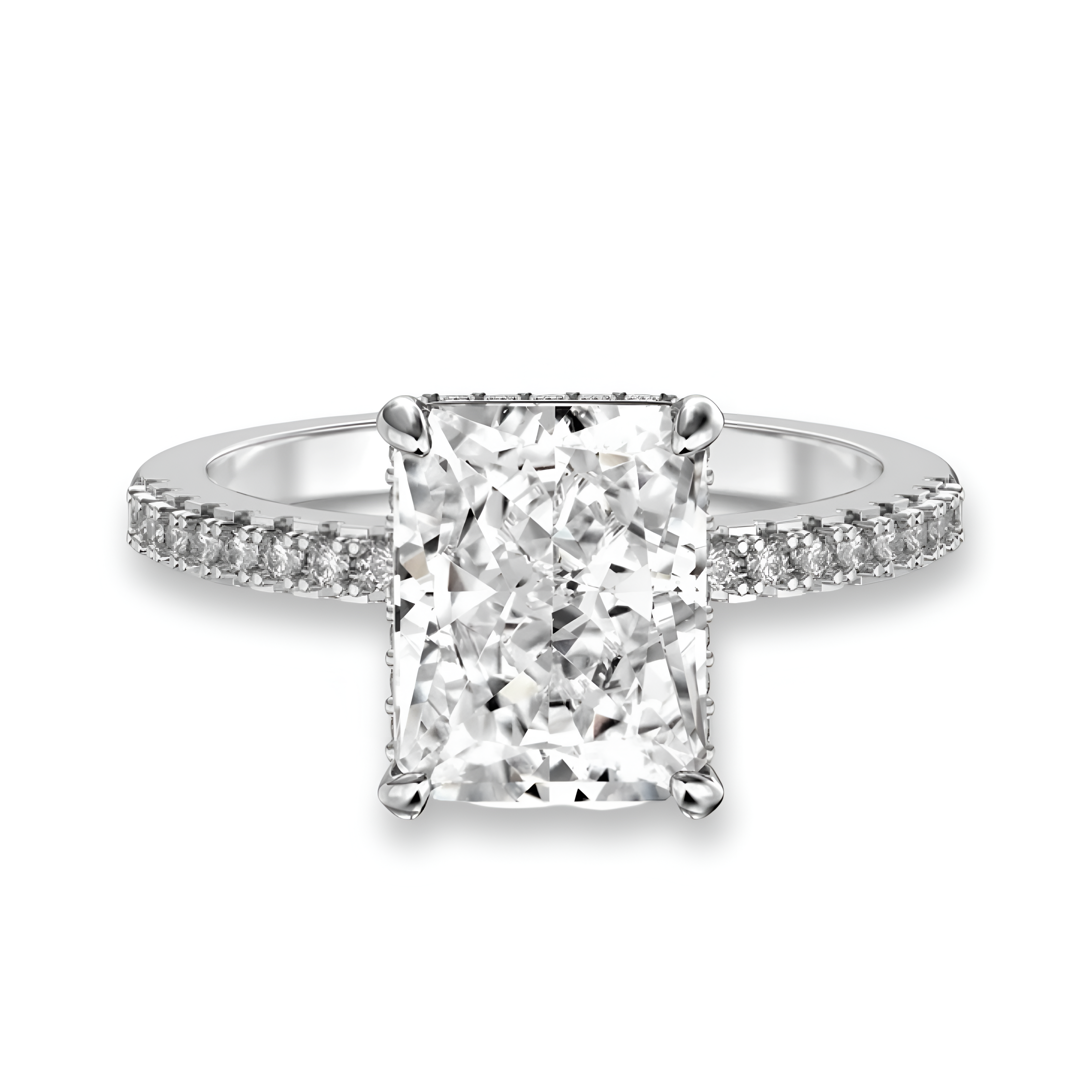 MG Vanter Glow™️ 4.0CT Radiant Cut with Hidden Halo & Pavé Ring in Sterling Silver & 14CT White Gold