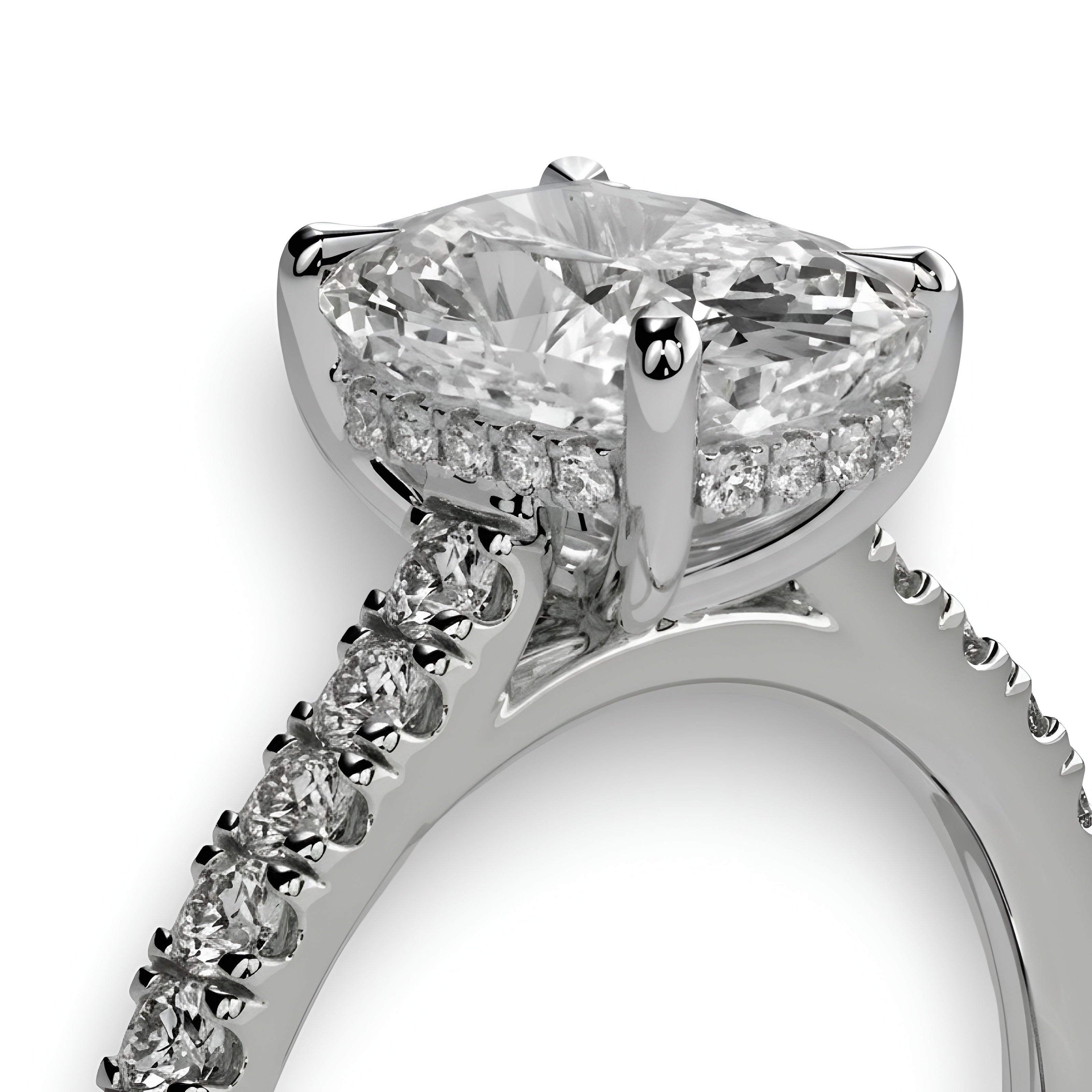 3.0CT Cushion Cut Hidden Halo Pavé Solitaire Ring
3mm Pavé Band | White Gold