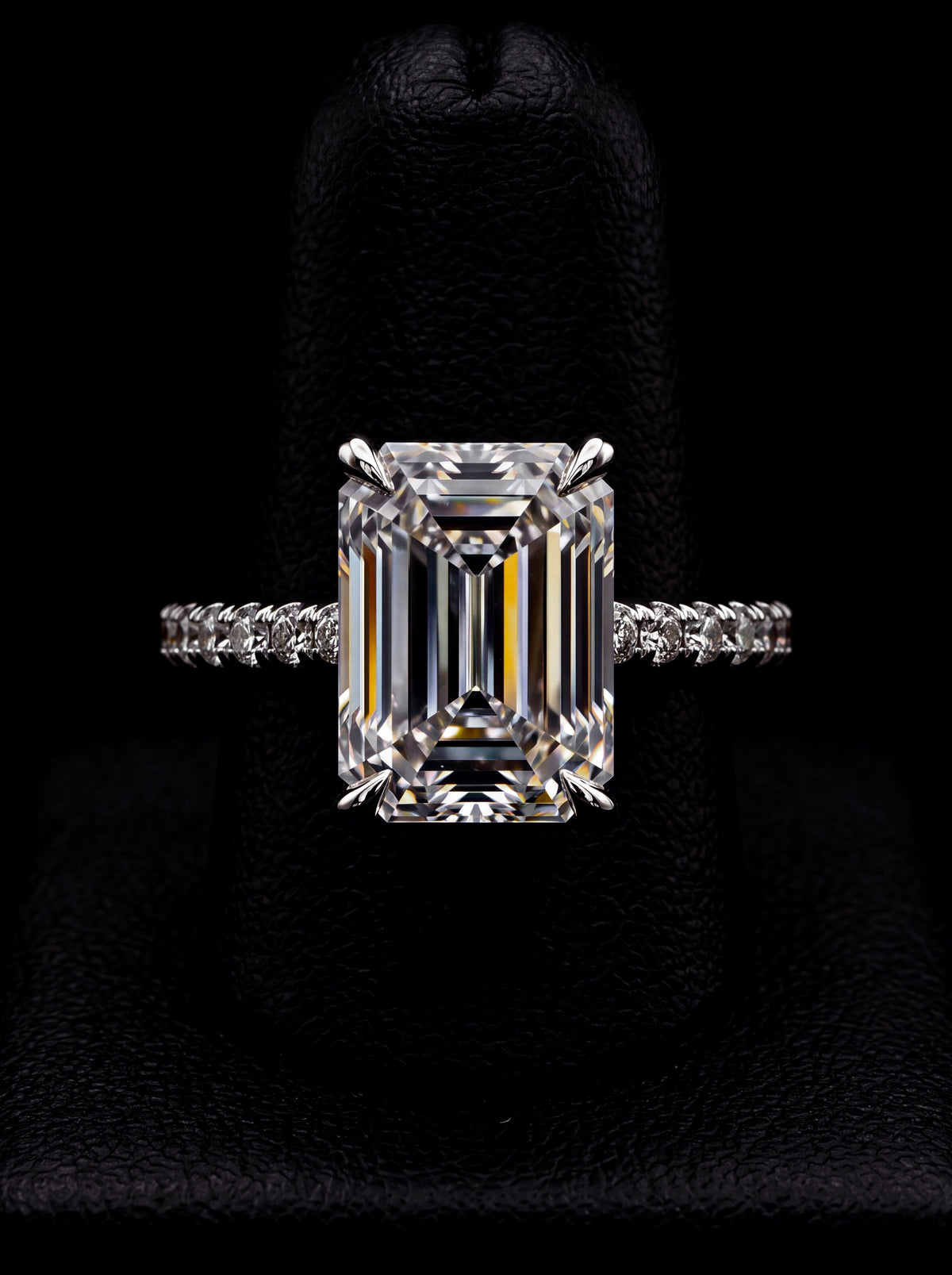3CT Emerald Cut Hidden Halo Pavé Engagement Ring | Sterling Silver, 9K & 14K Solid White Gold MG ESSENCE