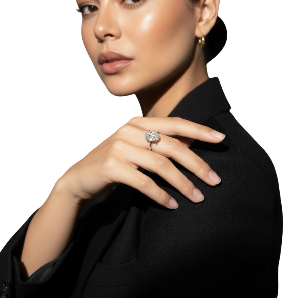 MG Celesté™️ 3.0ct Oval Hidden Halo Cathedral (925 Silver, 9ct & 14ct White Gold)