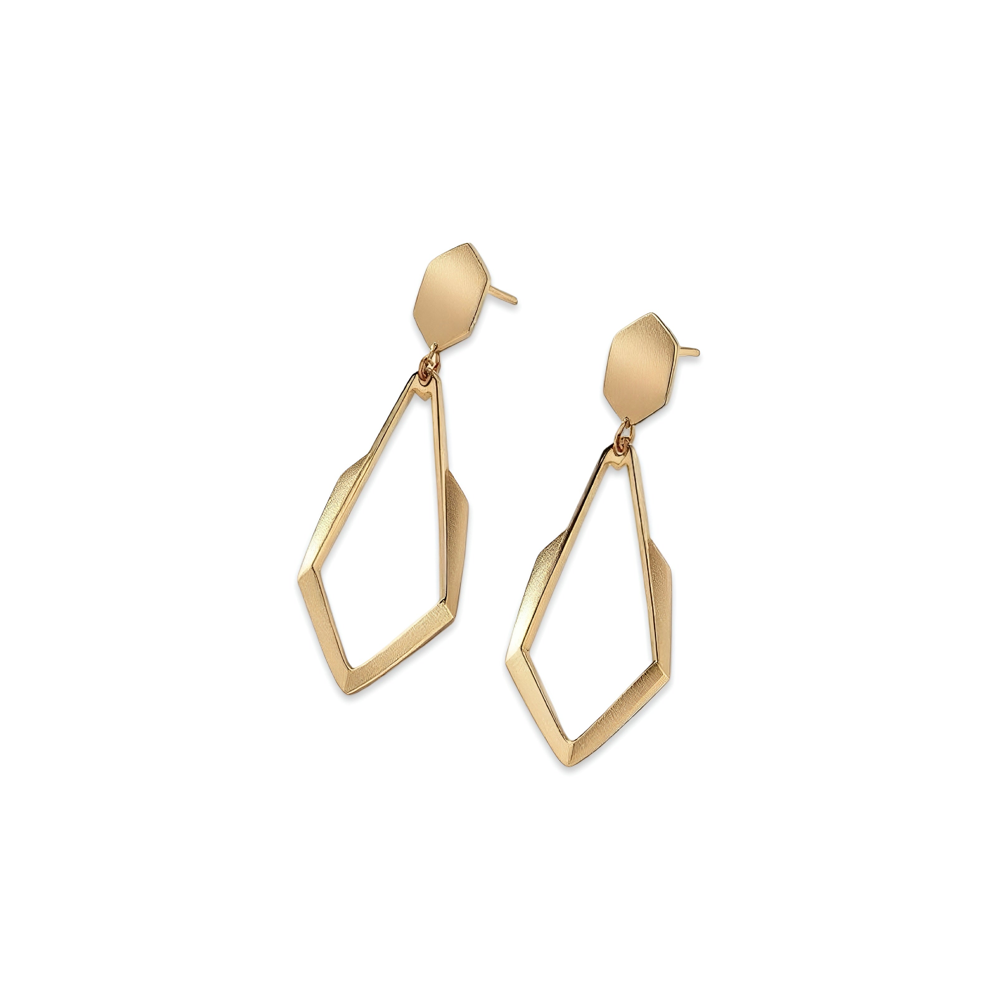9K Yellow Gold Diamond-Shaped Dangle Earrings – Elegant Contemporary Design