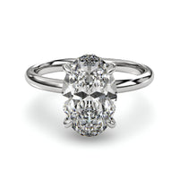 MG SOLARA™ 5.0ct Oval Cut Solitaire with Hidden Halo — Sterling Silver & White Gold