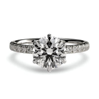 2.0 Ct Round Brilliant Moissanite Ring – 5 Eagle Claw Prongs with Hidden Halo & Pavé Band | Sterling Silver & 9–14K White Gold