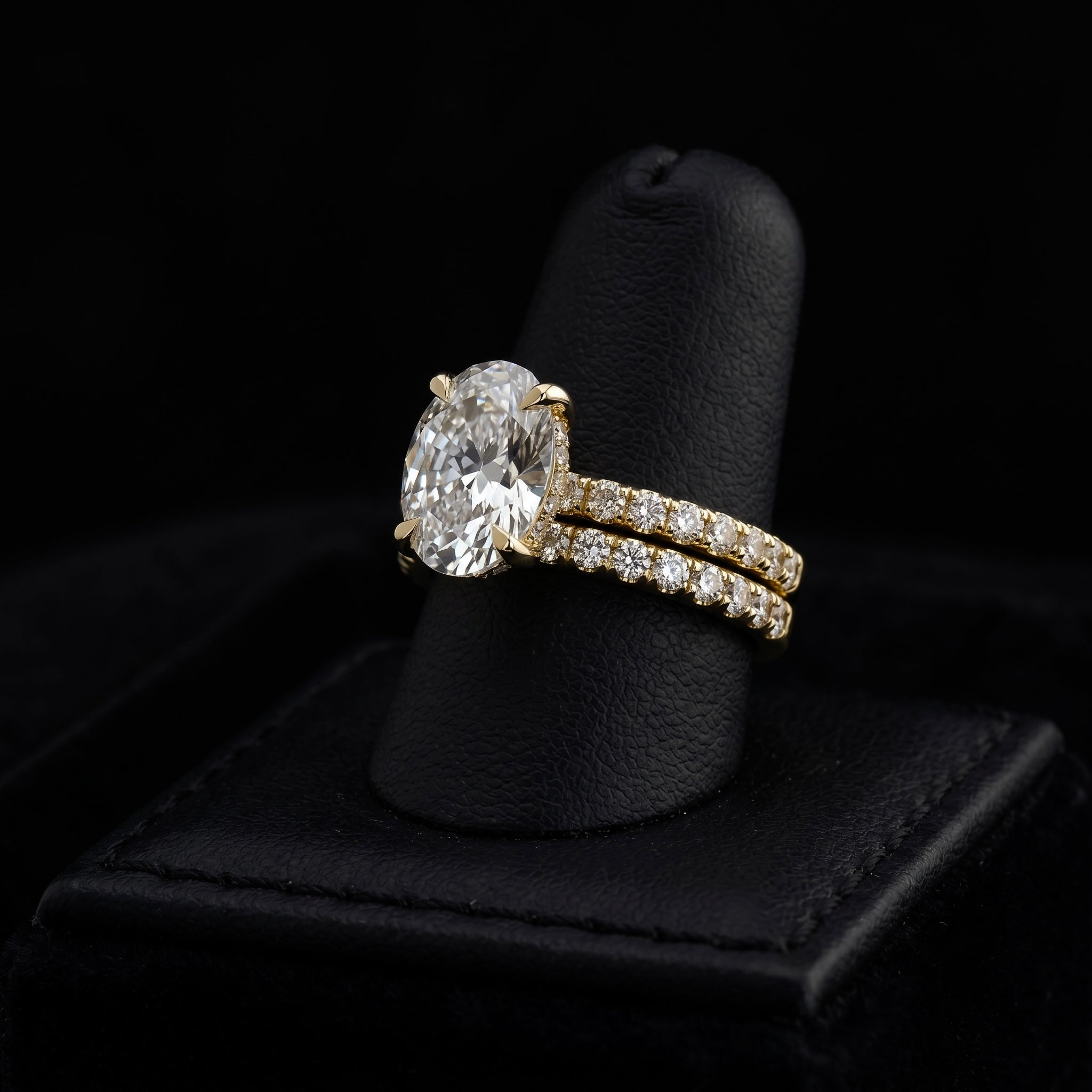 2.0CT Oval Cut Hidden Halo Pavé Engagement Ring - 9-18K Yellow Gold
