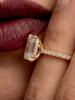 3CT Emerald Cut Hidden Halo Pavé Engagement Ring | 9K–18K Solid Yellow Gold