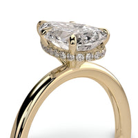 2.0ct Pear Cut Solitaire Ring with Hidden Halo – 5-Claw Setting | 9–18k Yellow Gold