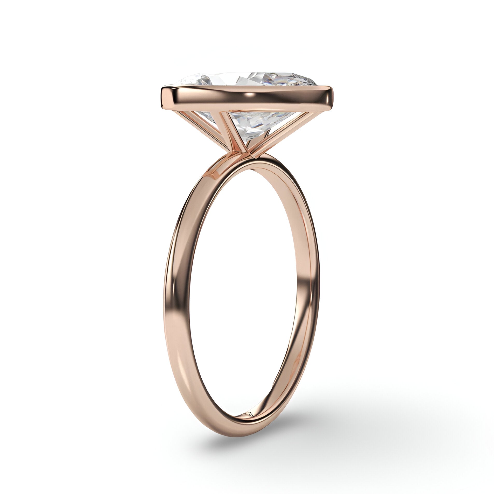 4.0 ct Oval Cut Moissanite Bezel Ring – 9K-18K Rose Gold