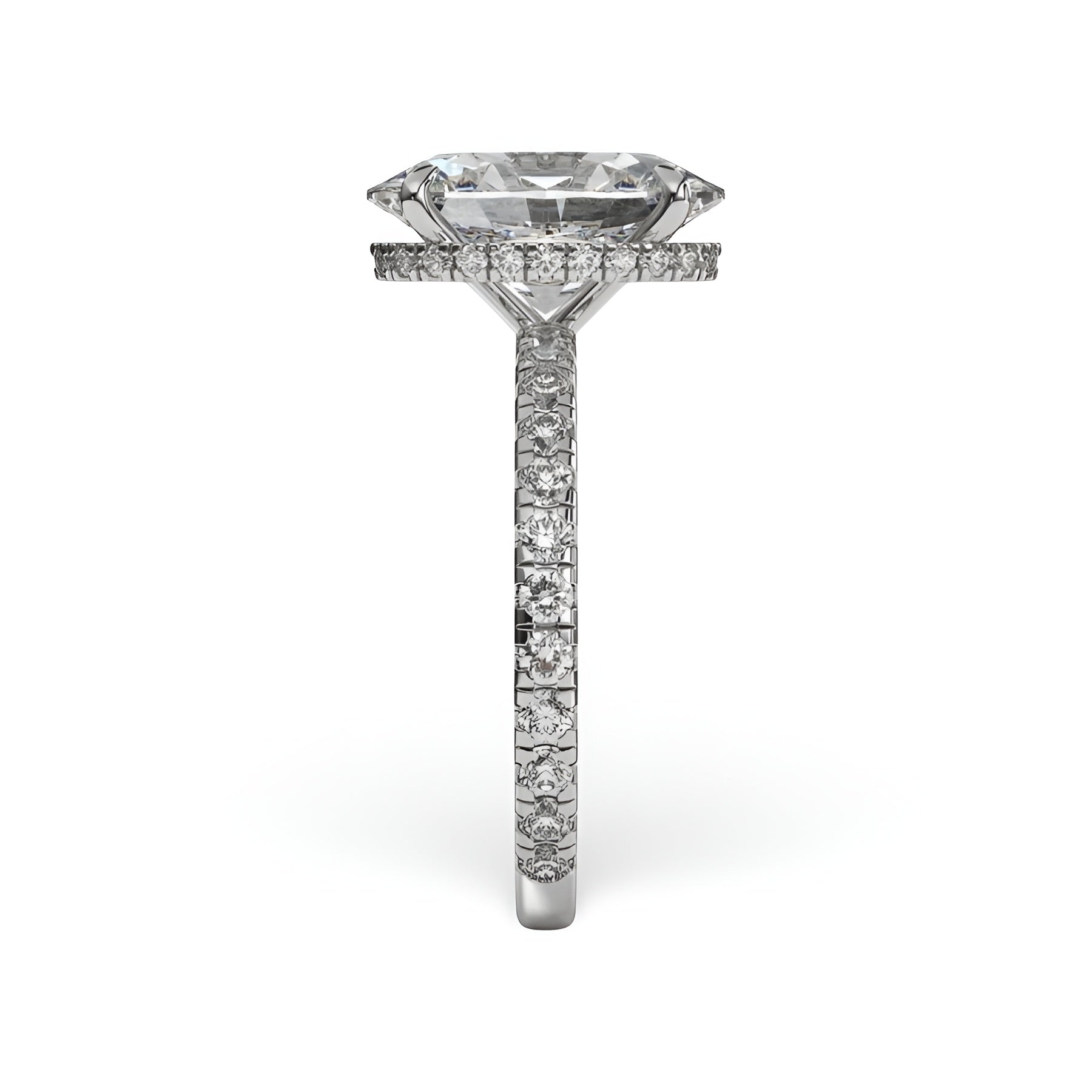 4.0ct Oval Brilliant Hidden Halo Pavé Engagement Ring - Sterling Silver & White Gold