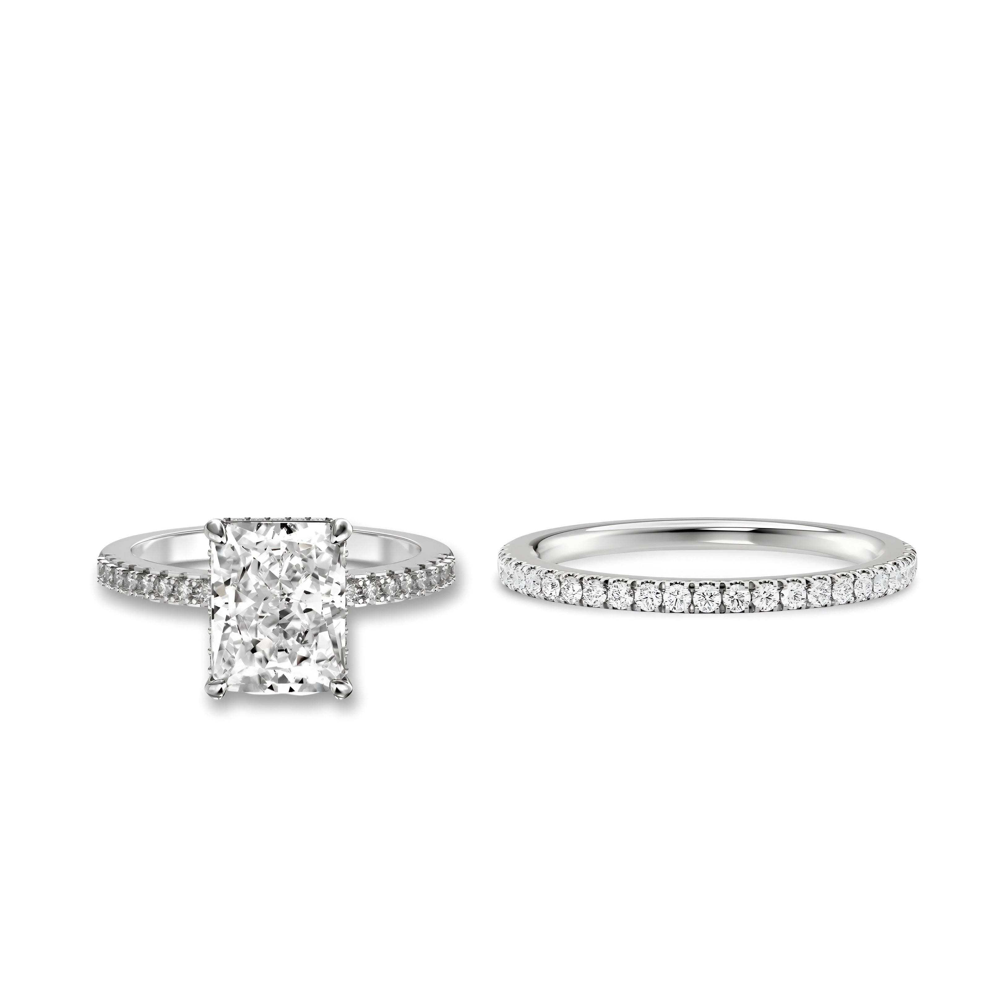 4.0CT Radiant Cut W/ Hidden Halo & Pavé Band - Sterling Silver - Cubic Zirconia