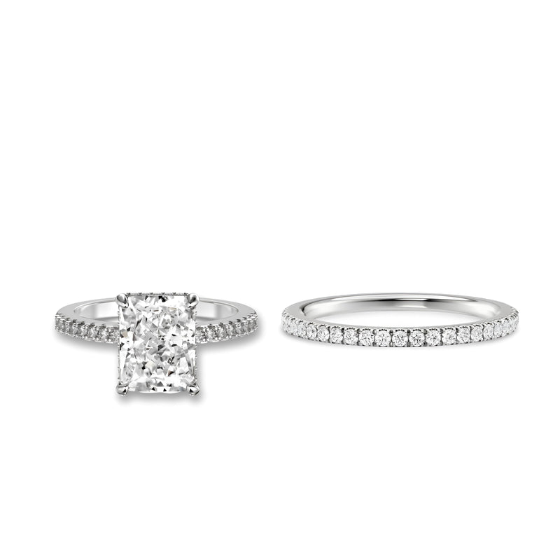 4.0CT Radiant Cut W/ Hidden Halo & Pavé Band - Sterling Silver