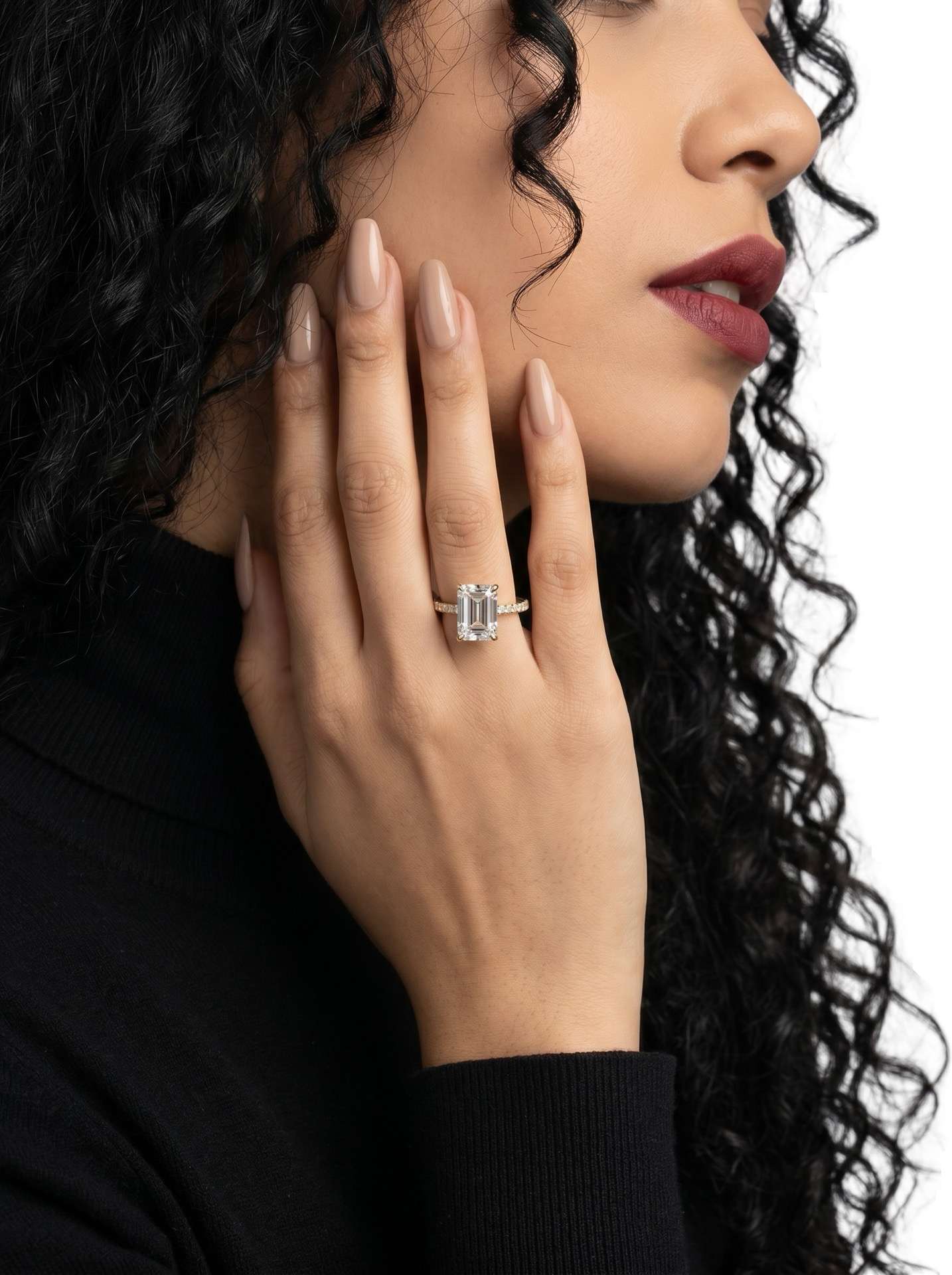 3CT Emerald Cut Hidden Halo Pavé Engagement Ring | 9K–18K Solid Yellow Gold