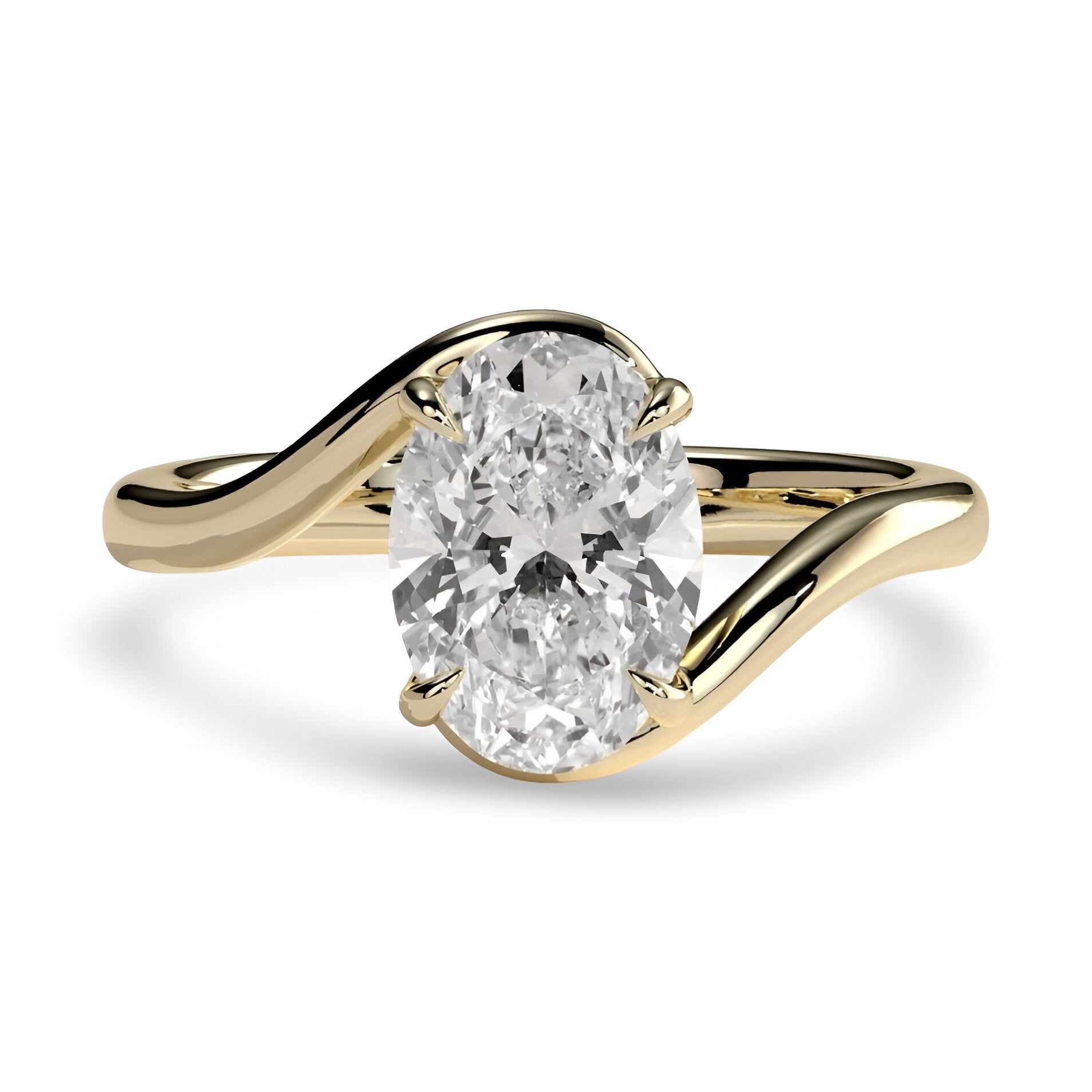 3.0ct Oval Cut Twisted Band Solitaire Ring - 9-18K Yellow Gold