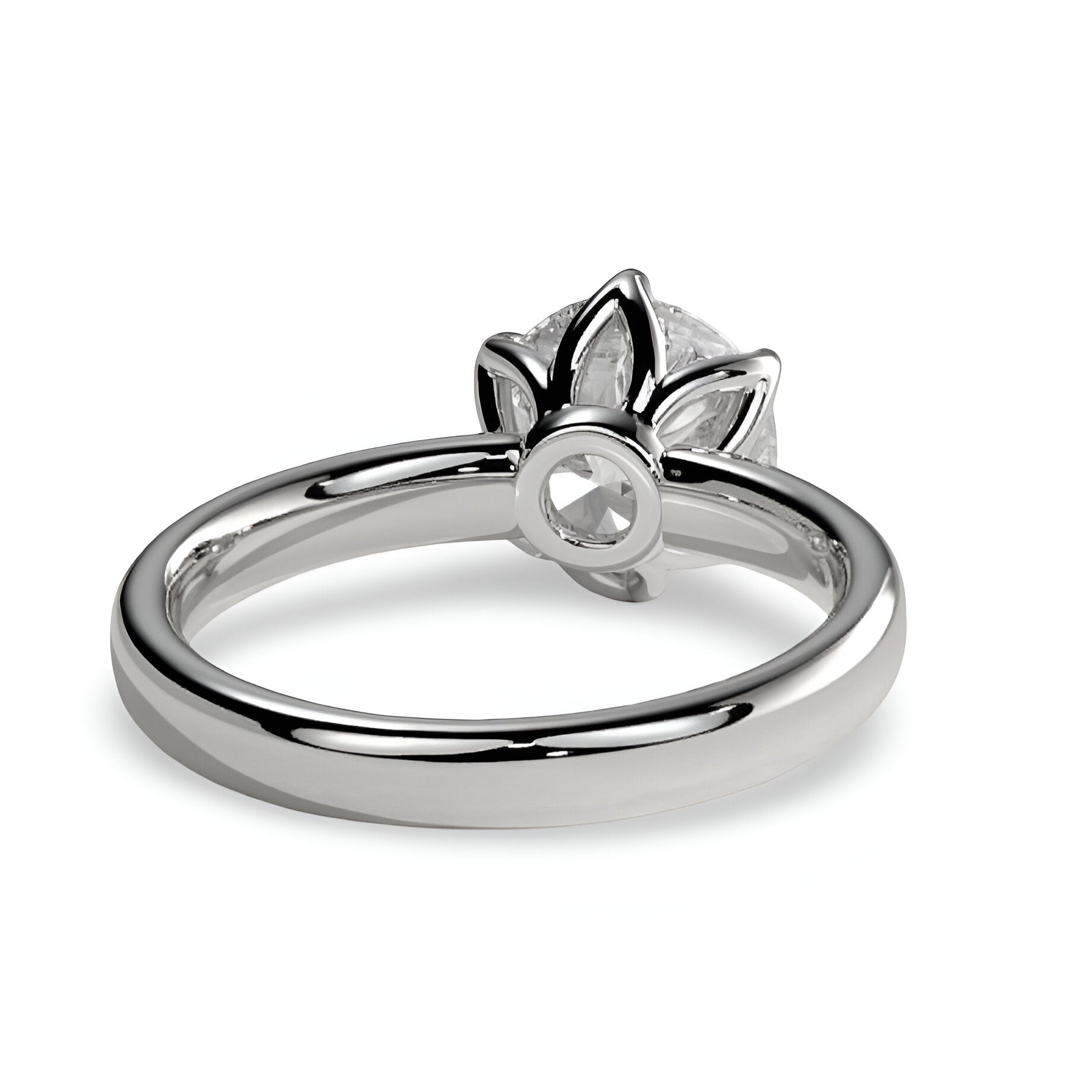 4.0ct Round Brilliant Solitaire with Petal-Style Six-Prong Setting - Sterling Silver & 9-14K White Gold