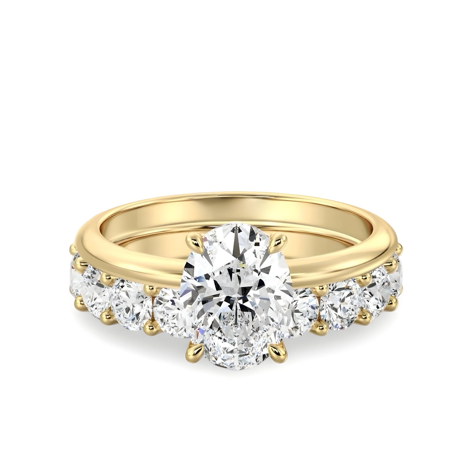 3.0CT GOLD OVAL W/ HALF ETERNITY GOLD BAND - MG ESSENCE