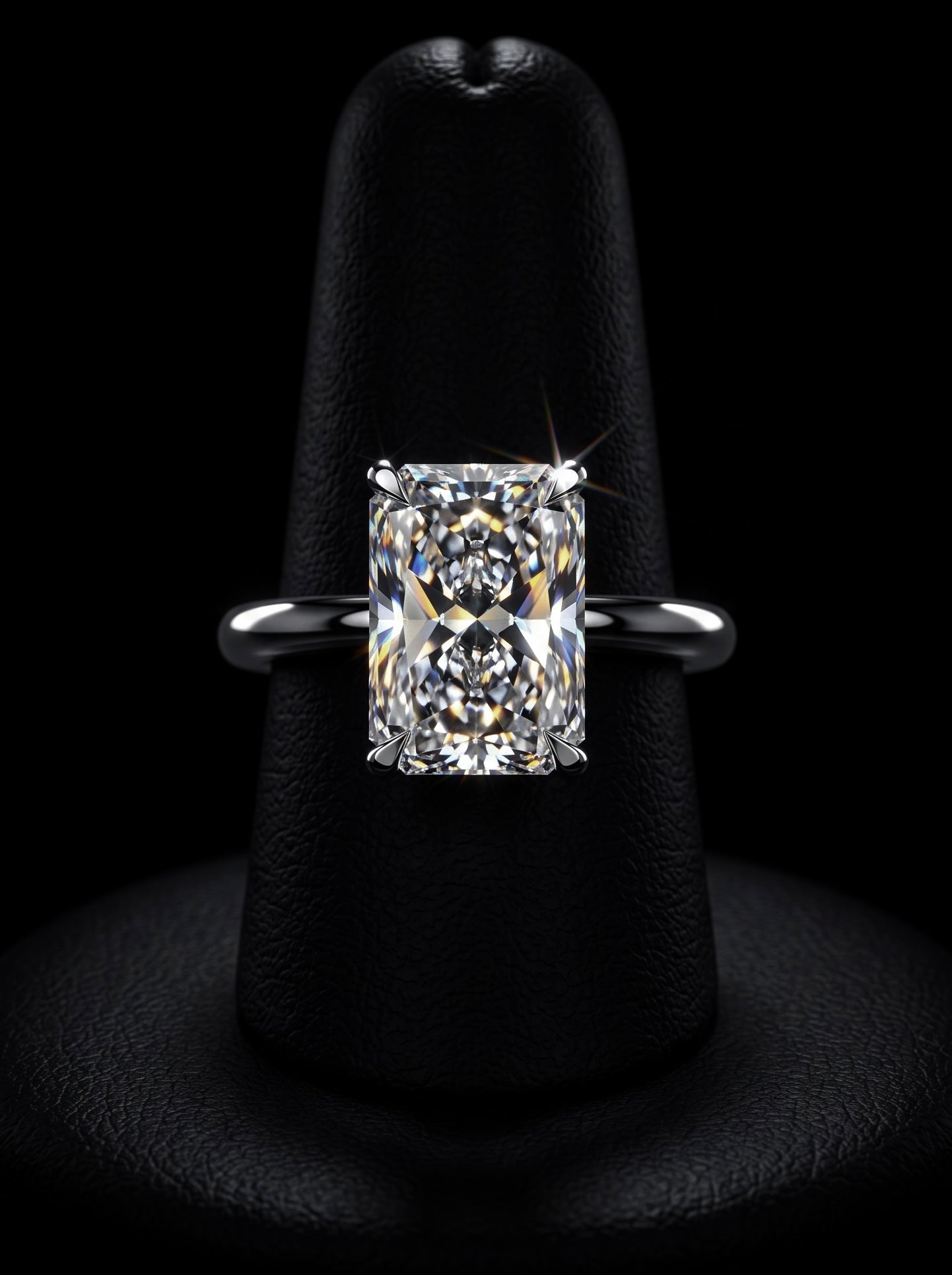 3.0CT Radiant-Cut Moissanite · Hidden Halo · Solitaire Setting · Sterling Silver / White Gold