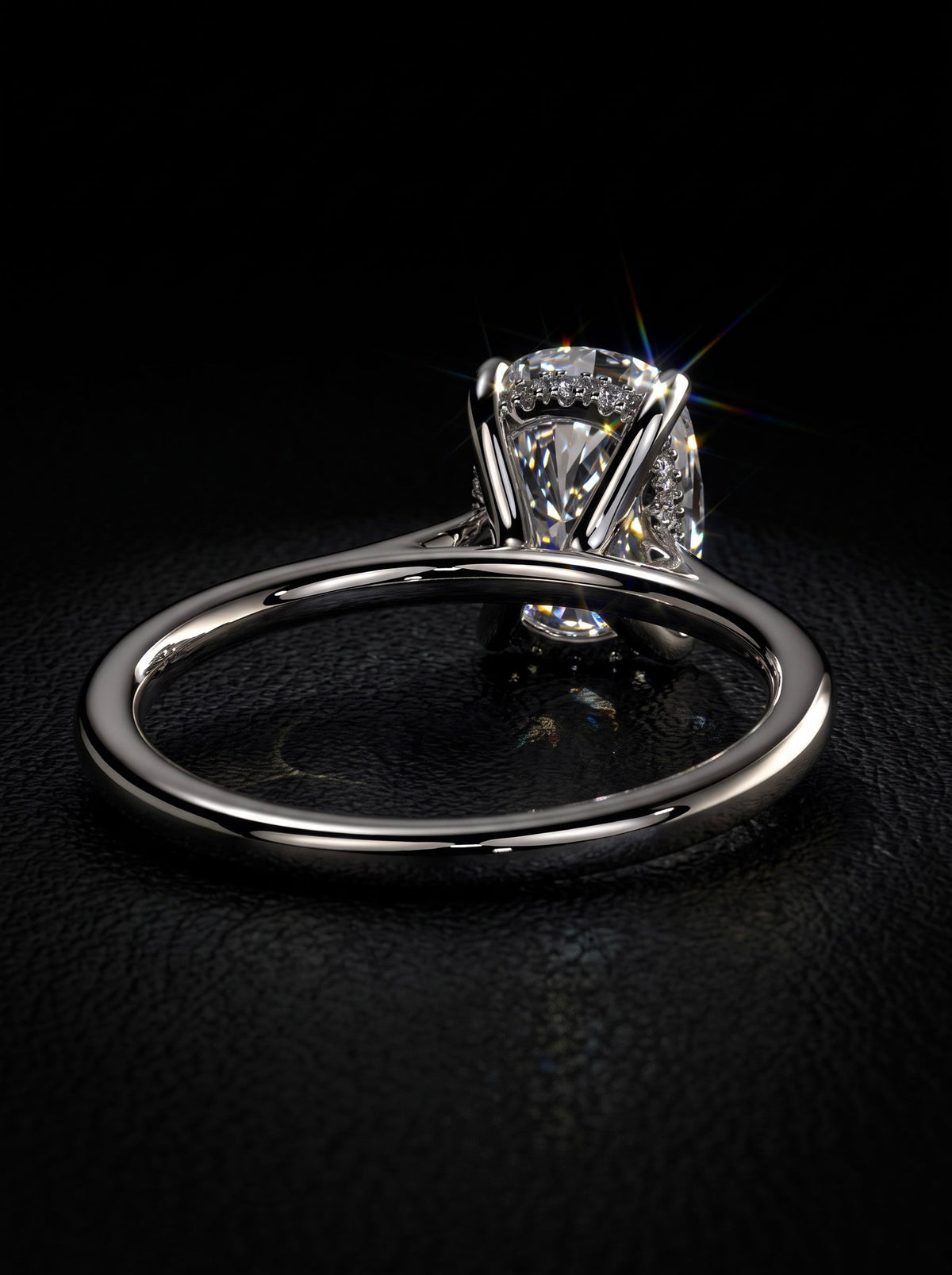 3.0ct Elongated Cushion Moissanite Solitaire | Hidden Halo & Cathedral Setting MG ESSENCE
