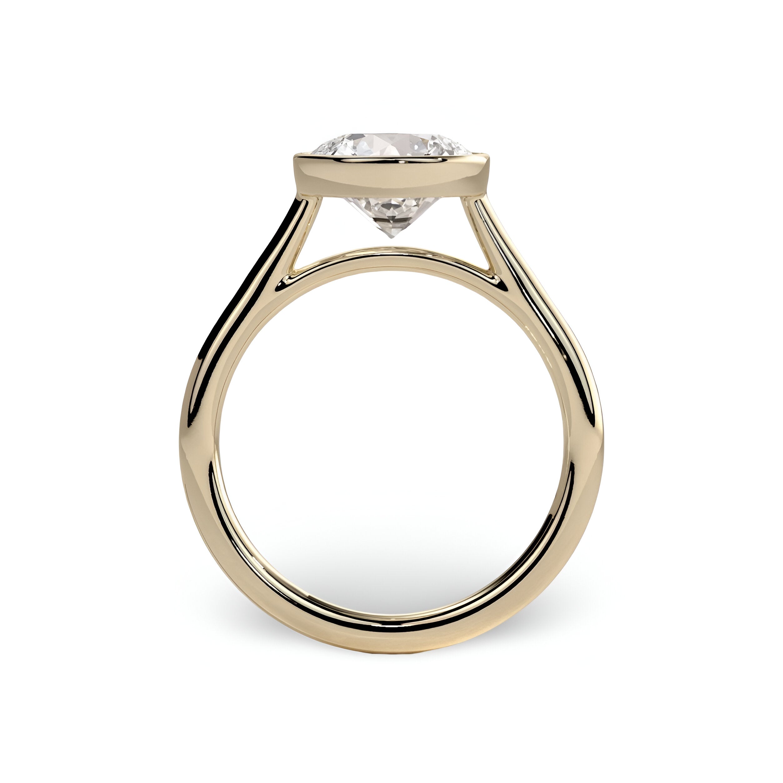 2.0ct Premium Round Brilliant Solitaire Ring – Low Bezel with Petal Prongs | 9K–18K Yellow Gold