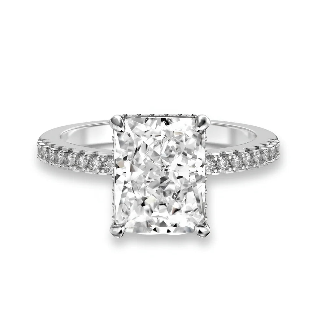 4.0CT Radiant Cut W/ Hidden Halo Set in Pavé - Sterling Silver - Cubic Zirconia