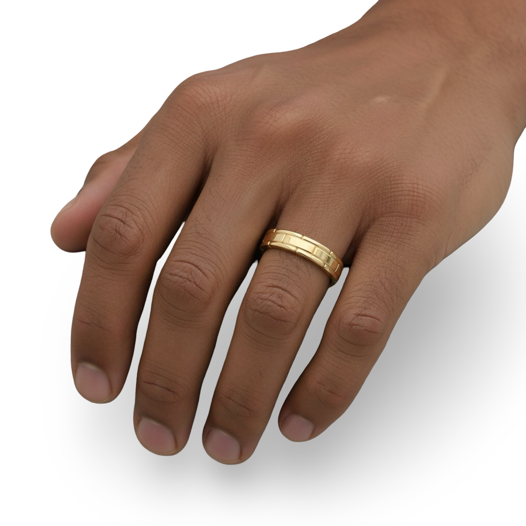 MG NOVO 3mm Geometric Block-Engraved Yellow Gold Band