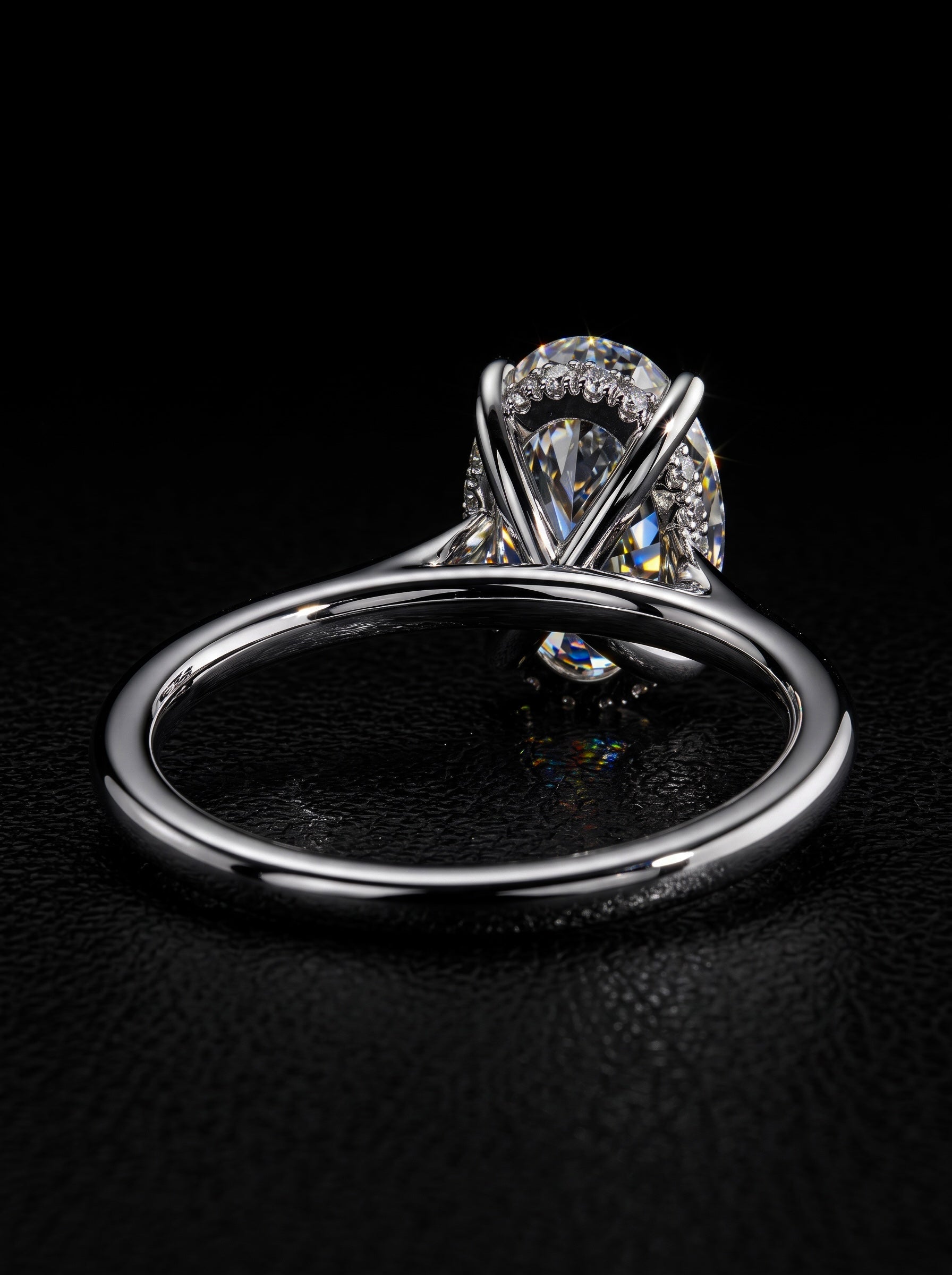 3.0ct Oval Moissanite Solitaire | Hidden Halo & Cathedral Setting