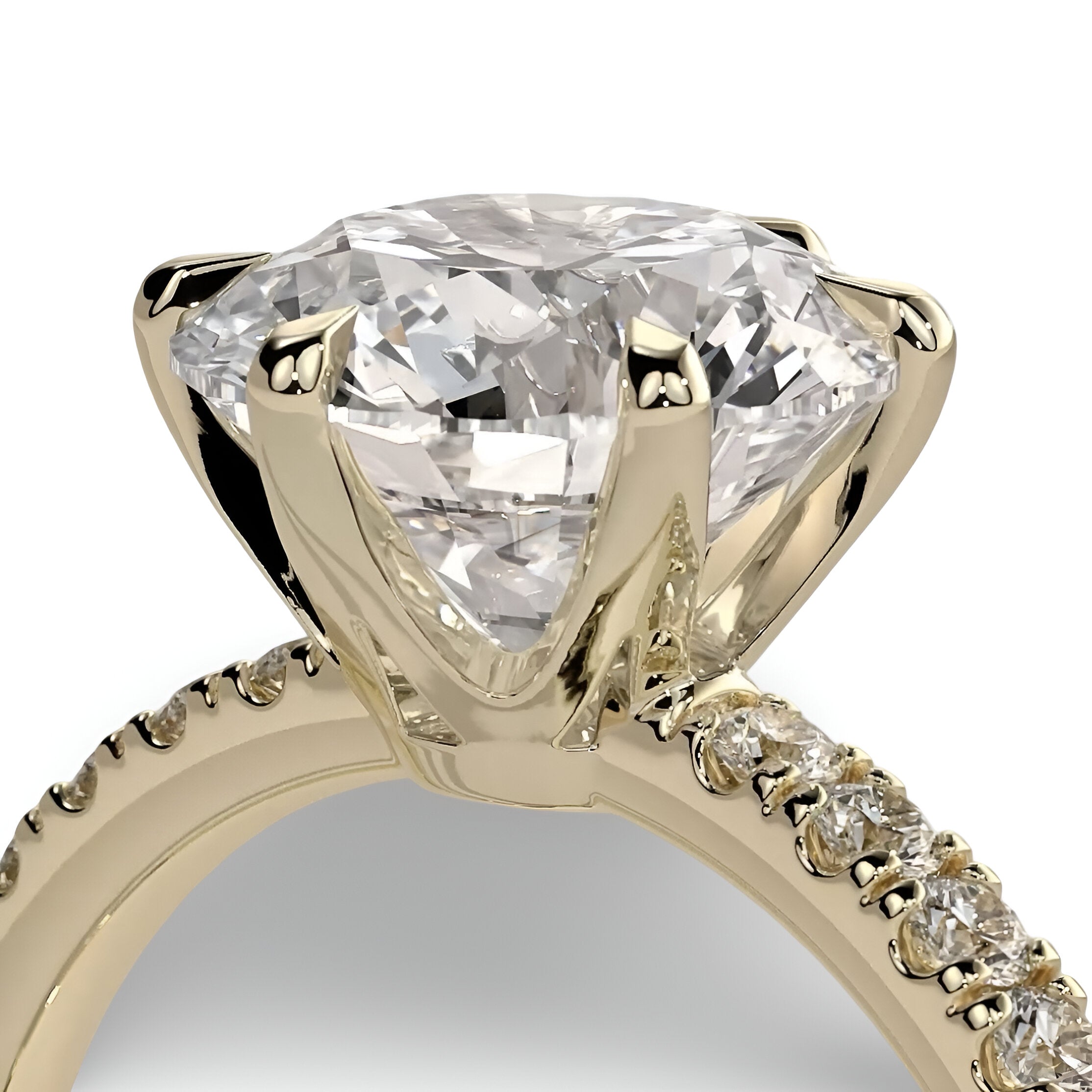2.0 Ct Round Brilliant Solitaire – 6-Claw with Crown Gallery & Pavé Band | 9–18K Yellow Gold