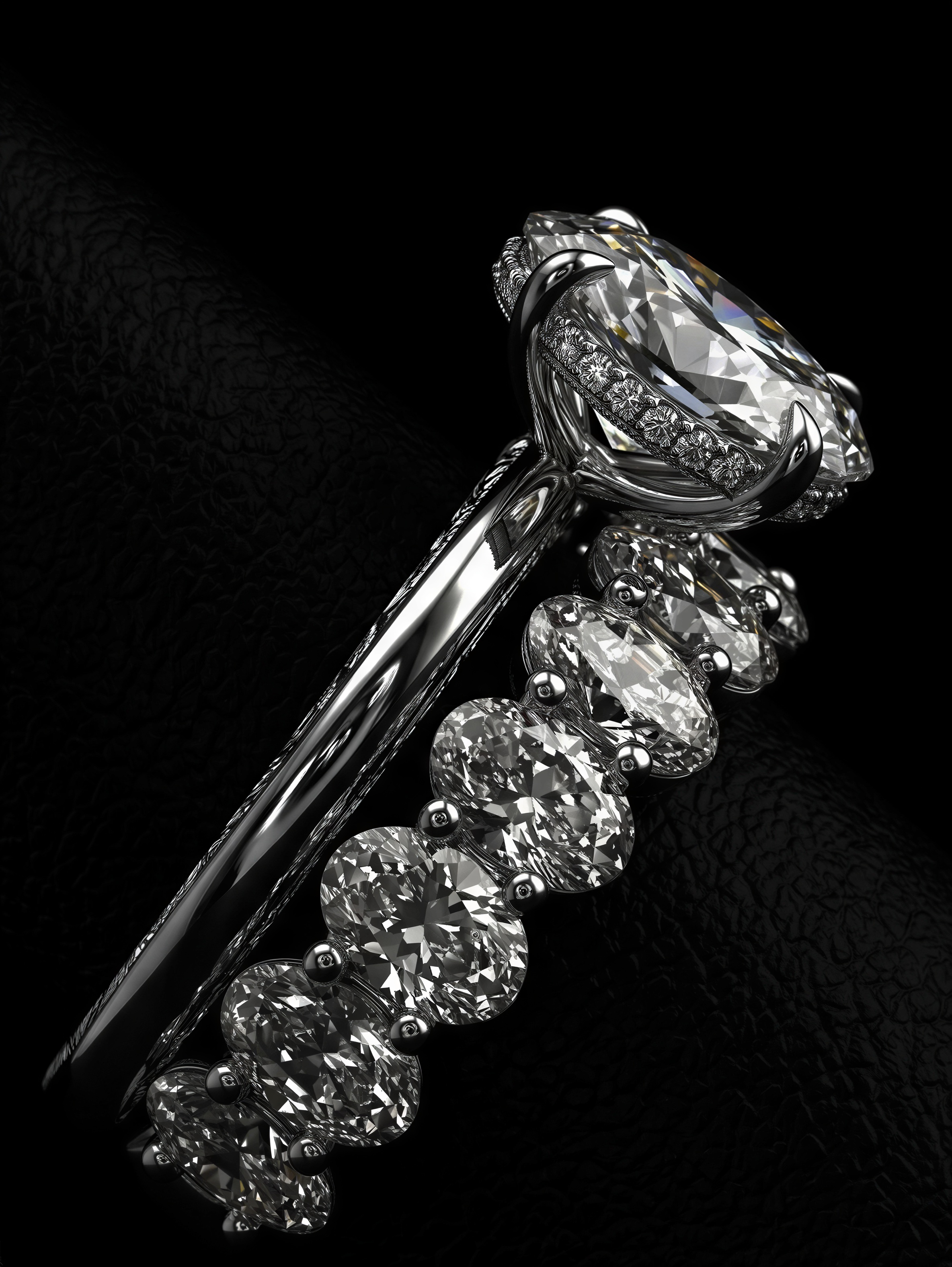 3.0CT Oval-Cut Moissanite · Hidden Halo Solitaire · Full Oval-Cut Eternity Band · Sterling Silver / White Gold
