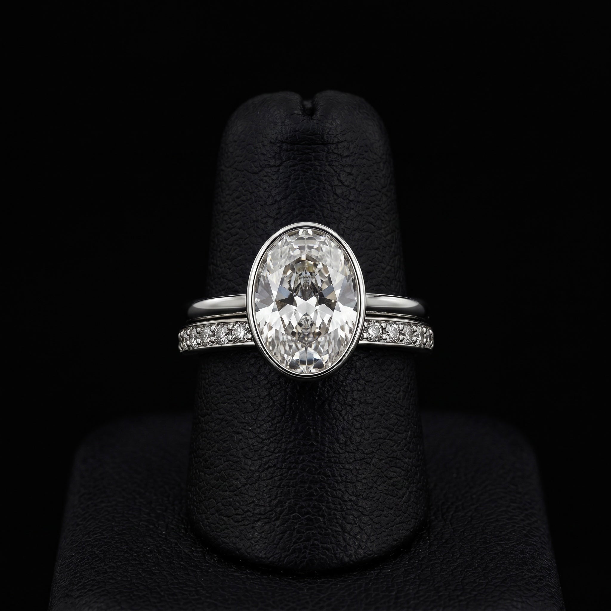 2.0 Ct Oval Cut Ring – Bezel Setting with Petal Gallery | Sterling Silver to White Gold