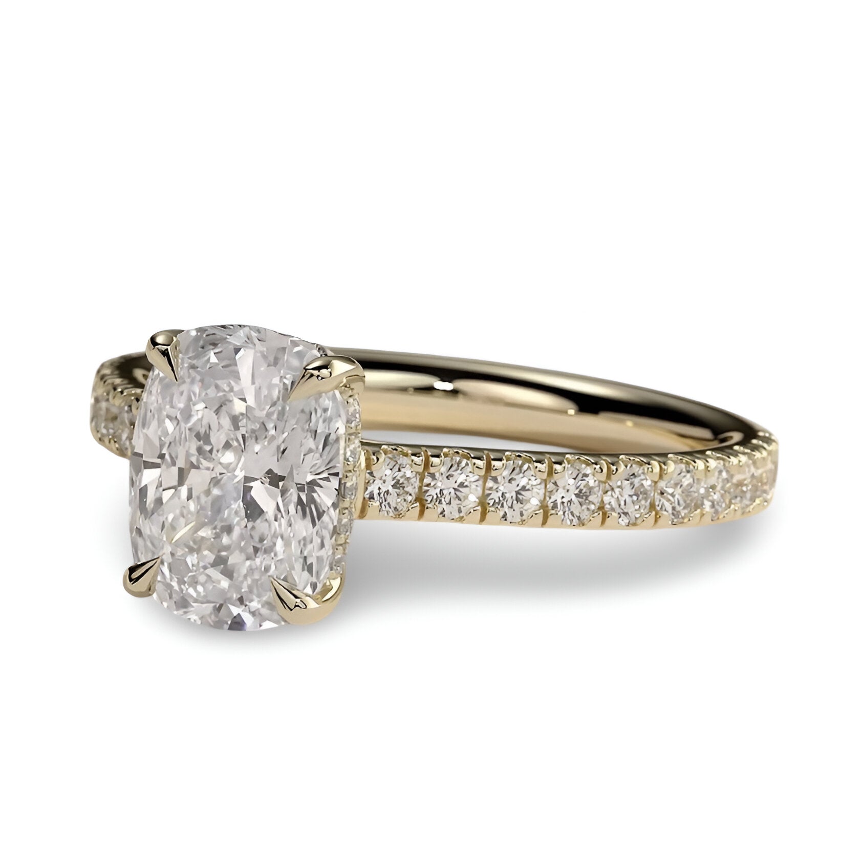 3.0CT Cushion Cut Hidden Halo Pavé Engagement Ring