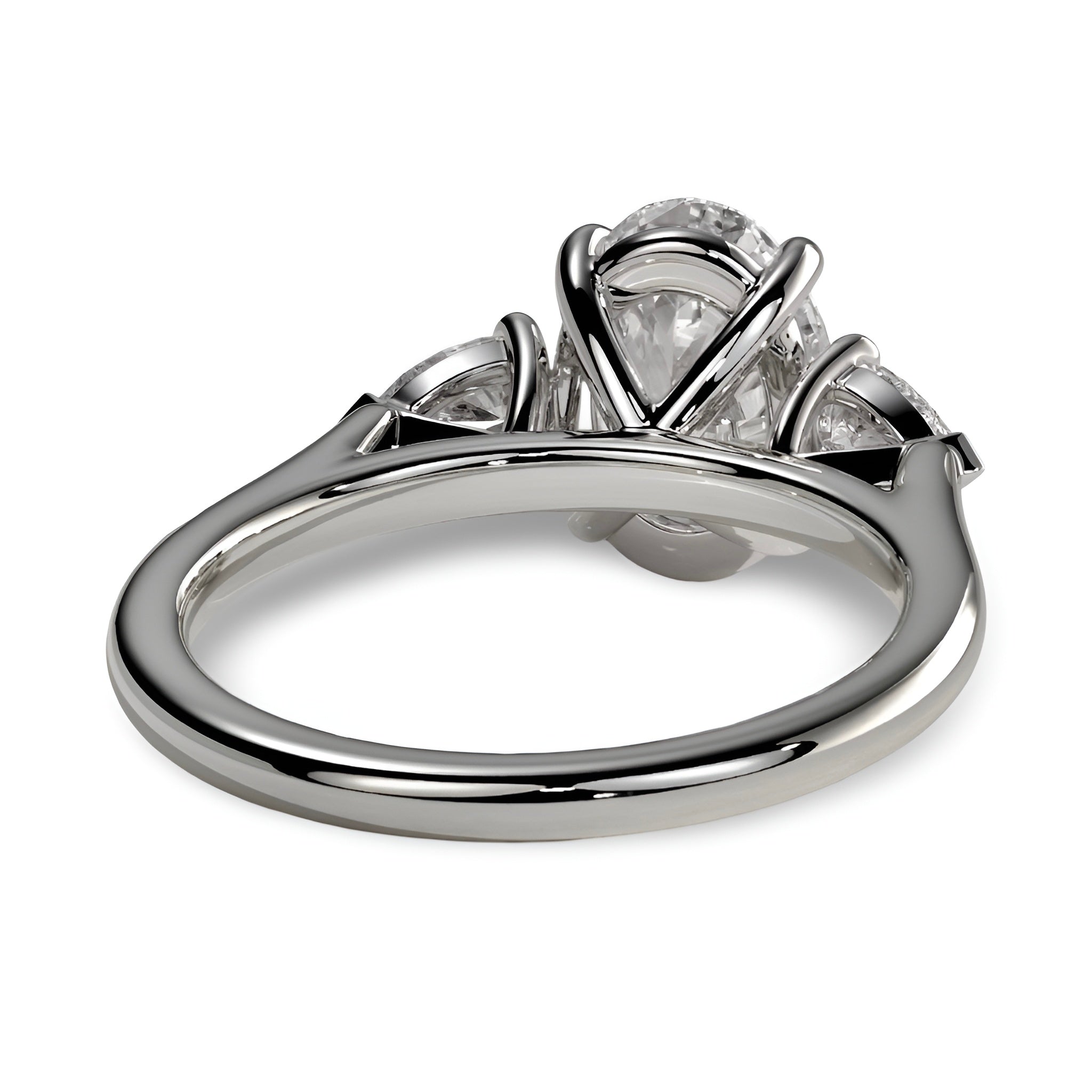 MG AURELIA™️ 3-Stone Oval Cut Ring with Pear Side Stones - Sterling Silver & White Gold