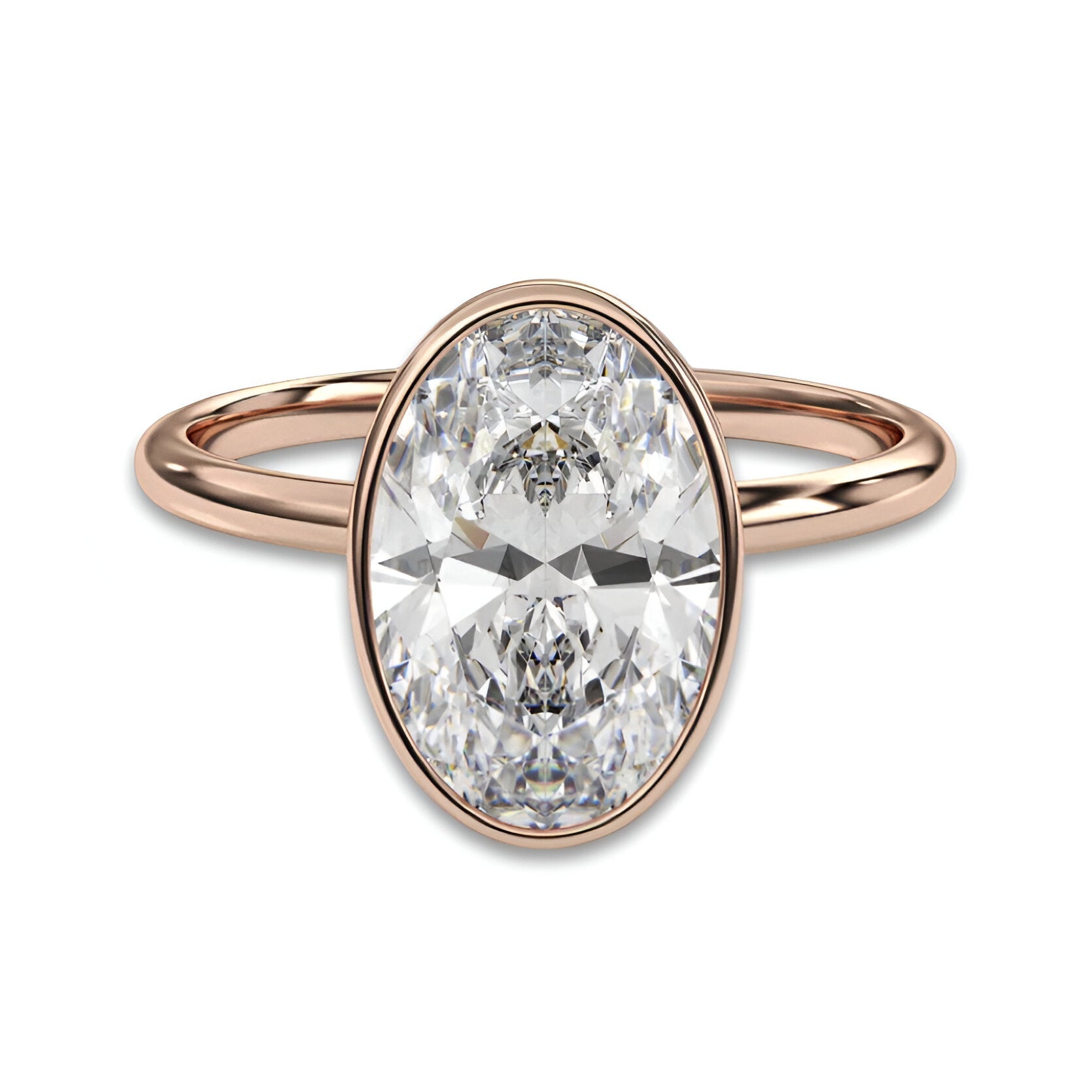 4.0 ct Oval Cut Moissanite Bezel Ring – 9K-18K Rose Gold