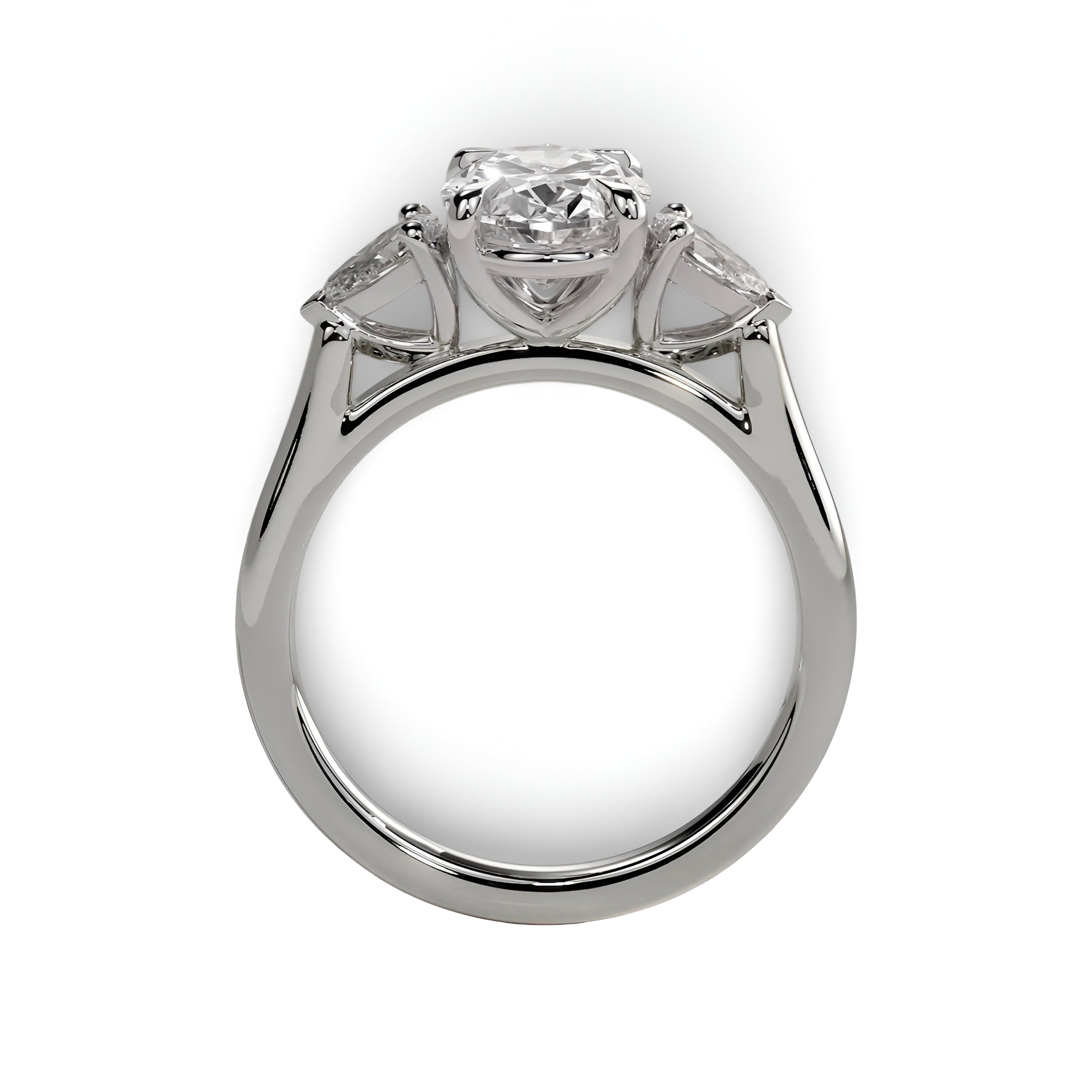 MG AURELIA™️ 3-Stone Oval Cut Ring with Pear Side Stones - Sterling Silver & White Gold