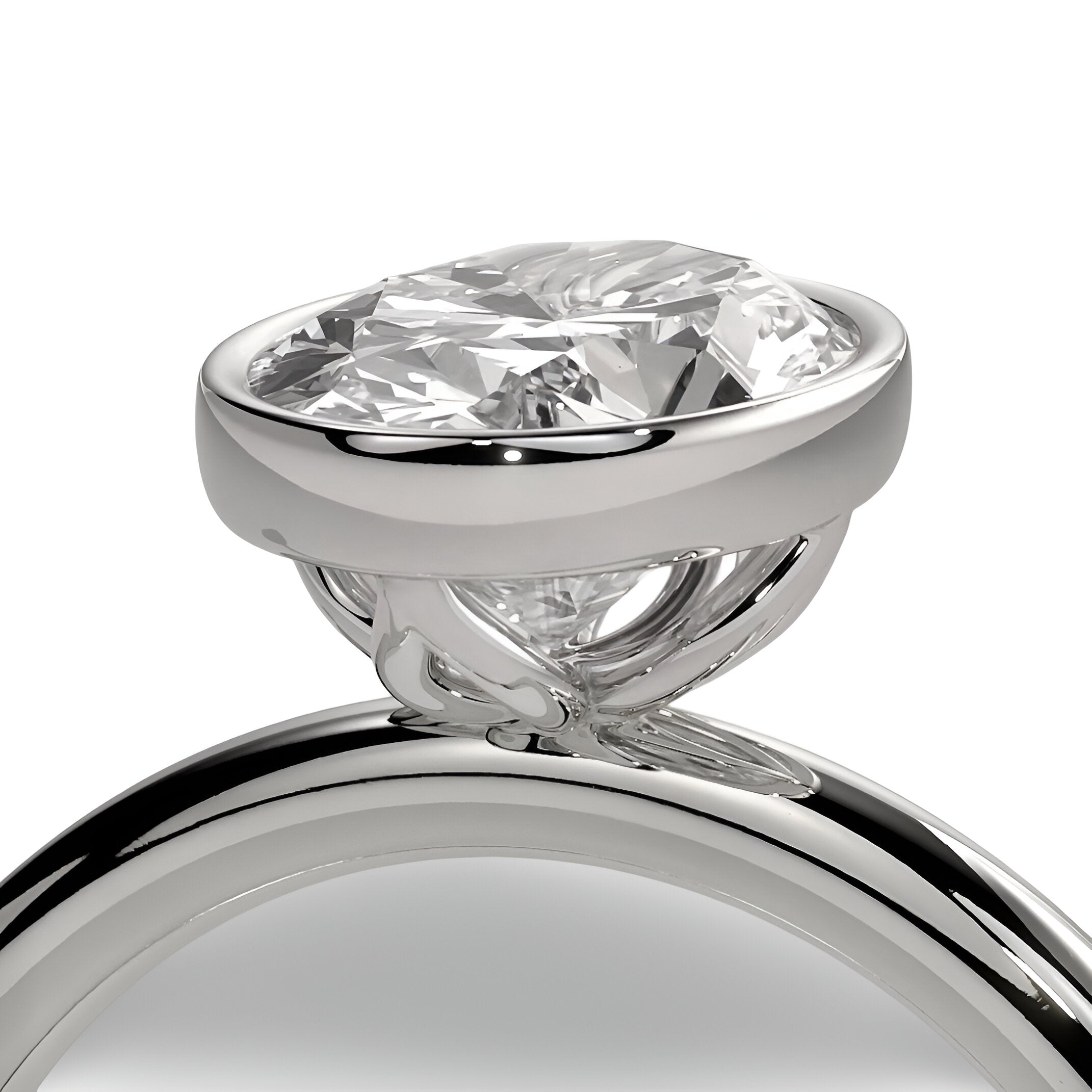 2.0 Ct Oval Cut Ring – Bezel Setting with Petal Gallery | Sterling Silver to White Gold