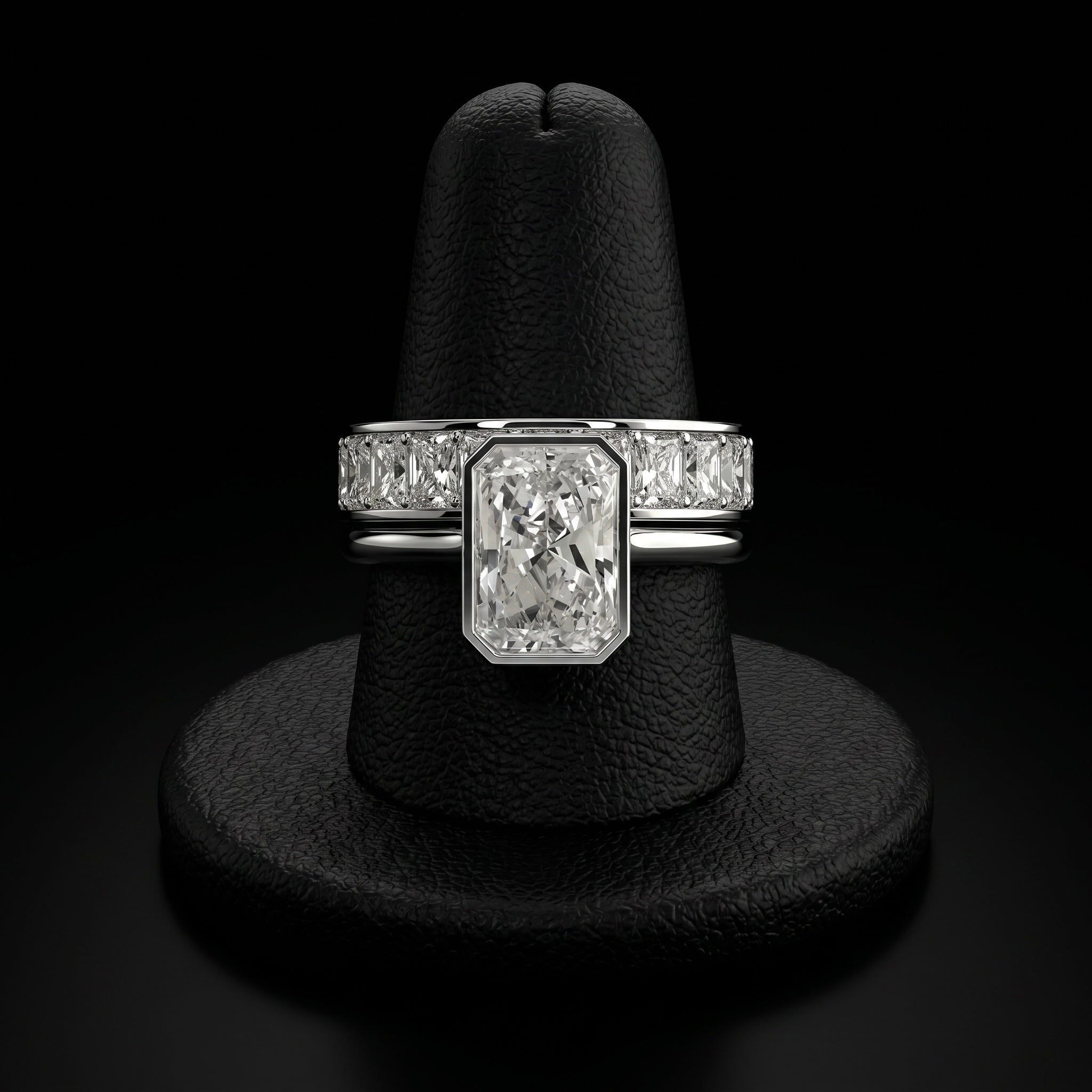 3.0ct Radiant Bezel Ring | Silver / 9-14K White Gold
