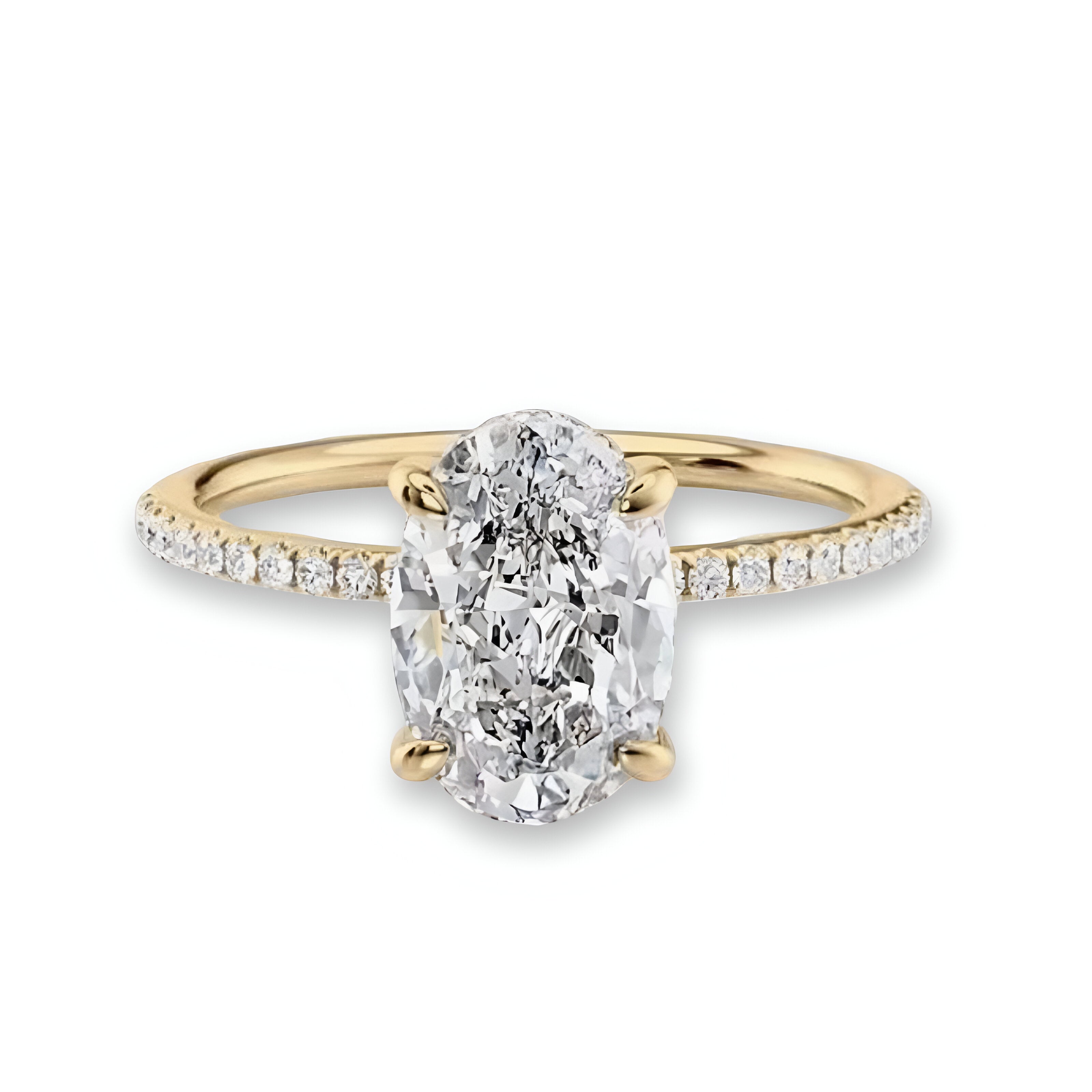 3.0CT Gold Oval Cut Ring W/ Hidden Halo Set in Pavé