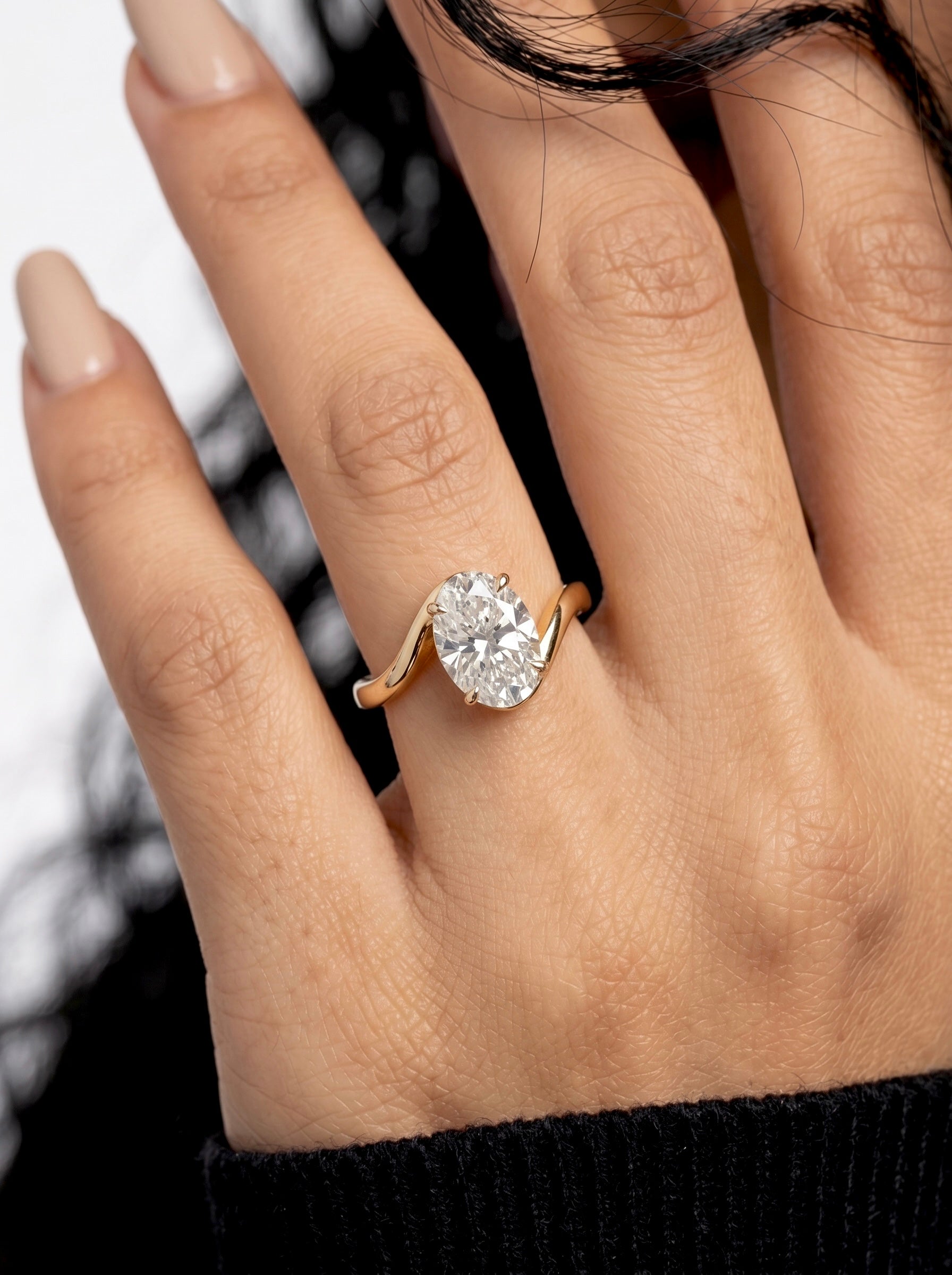 3.0ct Oval Cut Twisted Band Solitaire Ring - 9-18K Yellow Gold
