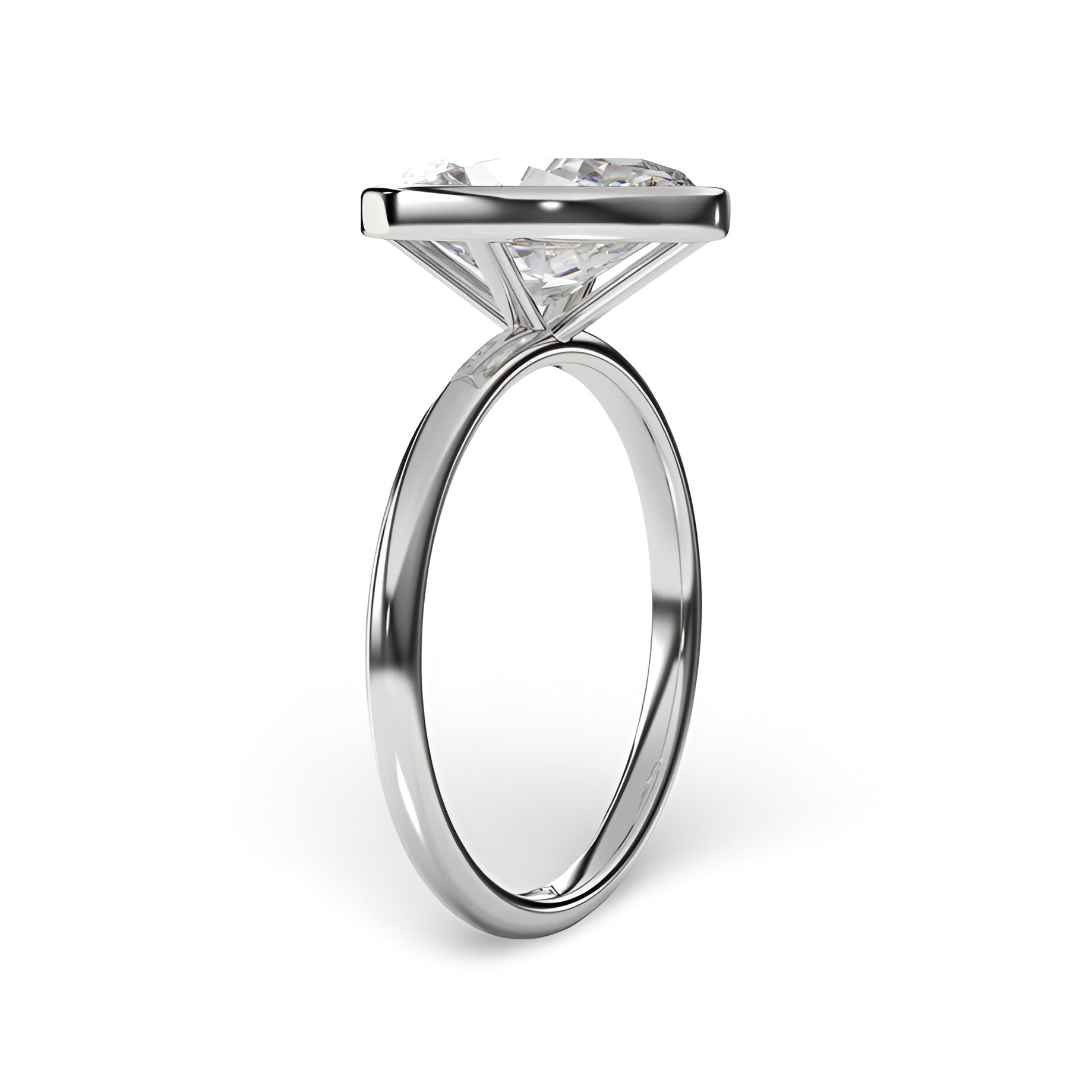 4.0 ct Oval Cut Moissanite Bezel Ring — Sterling Silver & White Gold