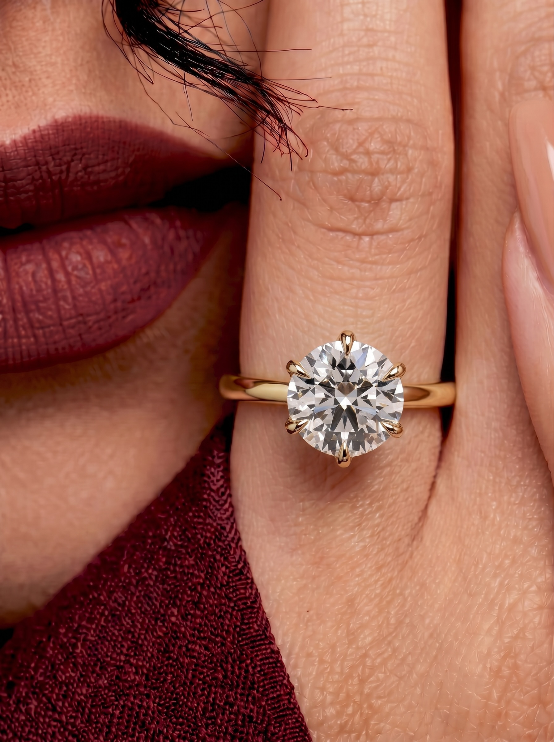 2.0ct Round Brilliant Solitaire with Petal-Style Six-Prong Setting – 9–18K Yellow Gold