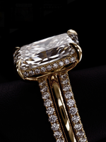 10.0CT Radiant-Cut Moissanite · Hidden Halo Solitaire · Double Pavé Stack · Yellow Gold