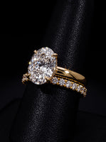 3.0CT Oval-Cut Moissanite · Hidden Halo Solitaire · 3.5mm Band · Pavé Wedding Band · Yellow Gold