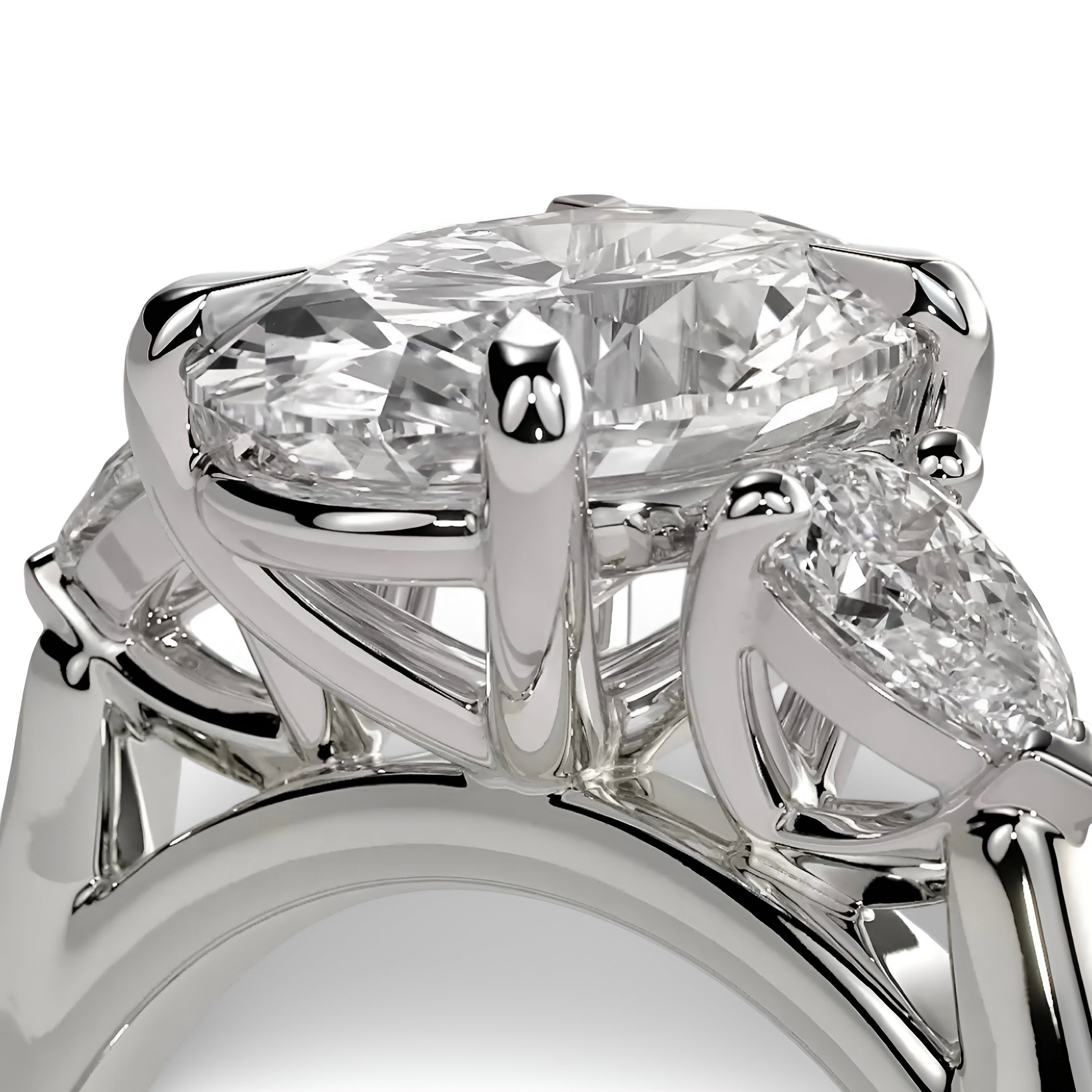 MG AURELIA™️ 3-Stone Oval Cut Ring with Pear Side Stones - Sterling Silver & White Gold