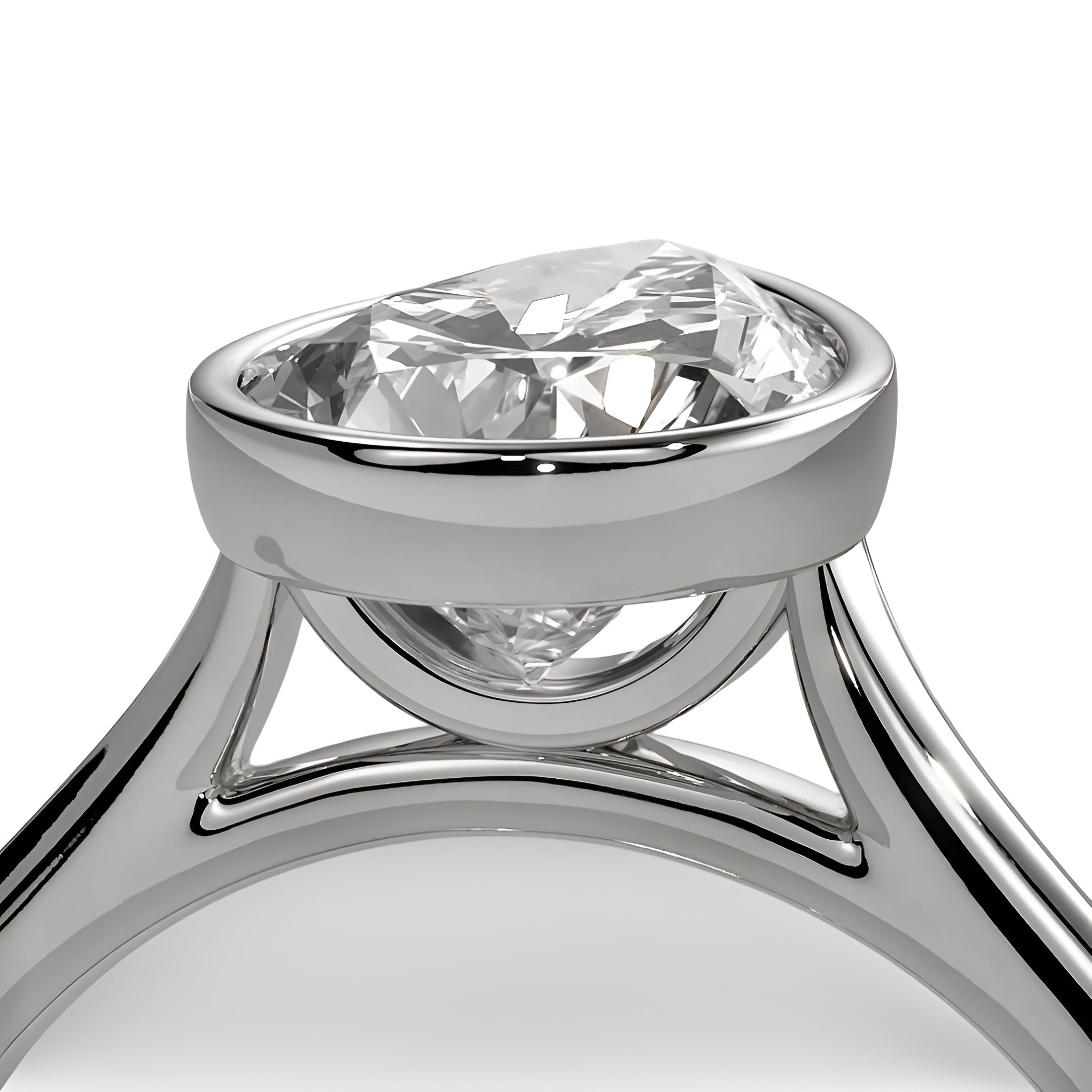 2.0ct Pear Cut Bezel Set Engagement Ring – Sterling Silver / 9K–14K White Gold